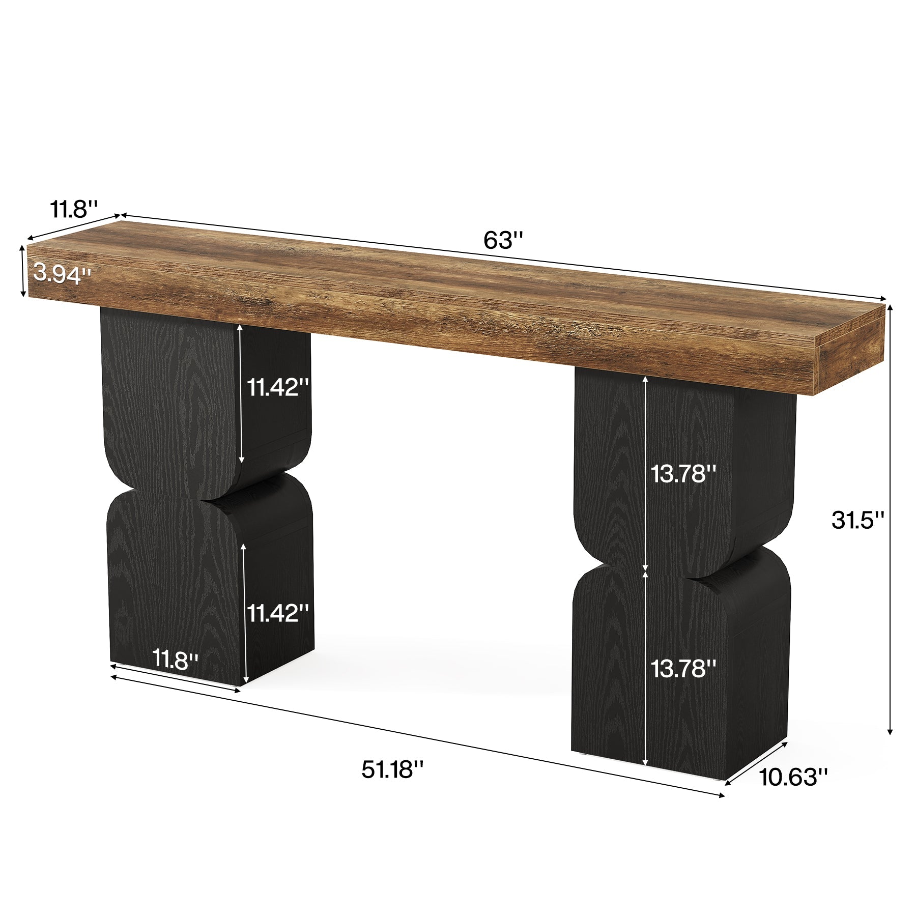 Tribesigns Console de 160 cm à design bicolore, table derrière canapé