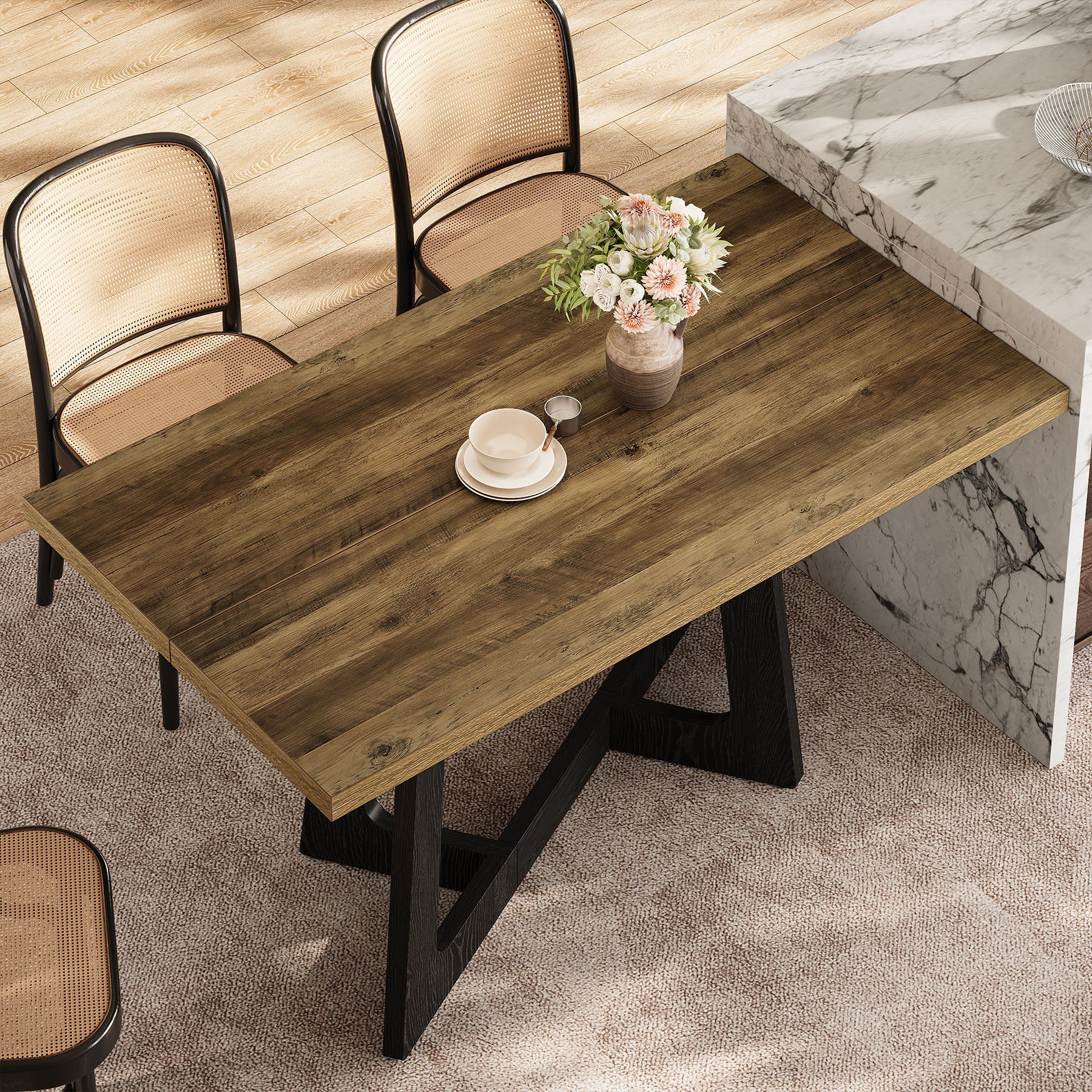 Tribesigns Table à Manger 120 x 79 cm pour 2 à 4 Personnes, Table de Cuisine Rustique avec Base Robuste pour Petits Espaces