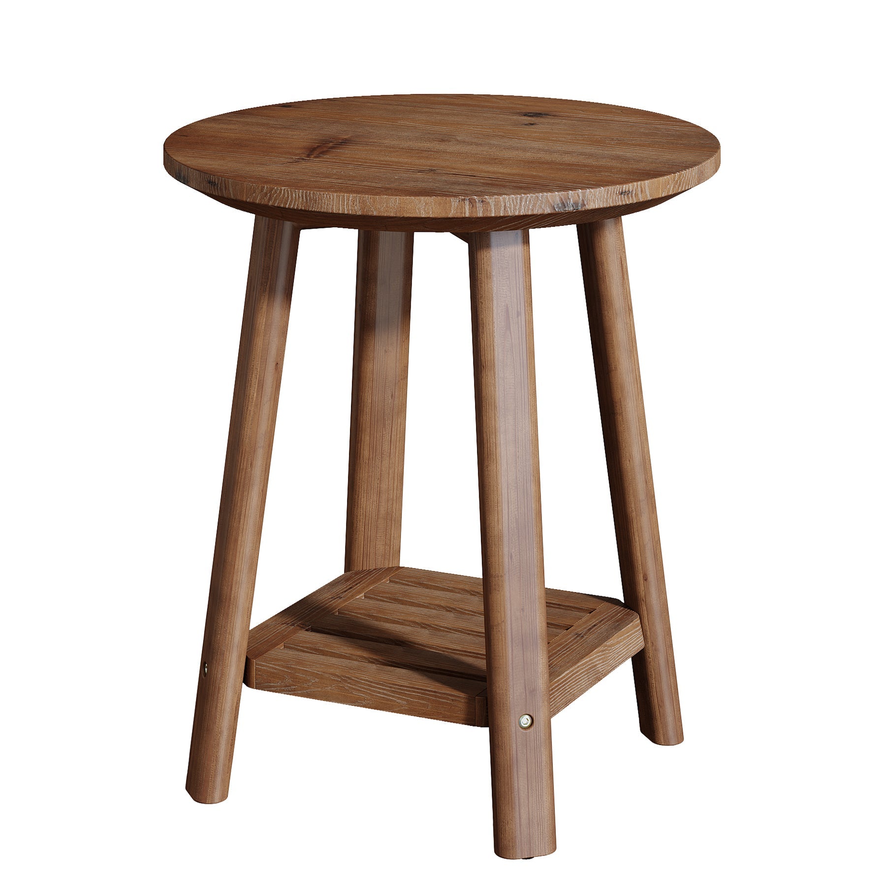 Tribesigns Table d’Appoint Ronde en Bois Massif, Petite Table de Chevet à 2 Niveaux