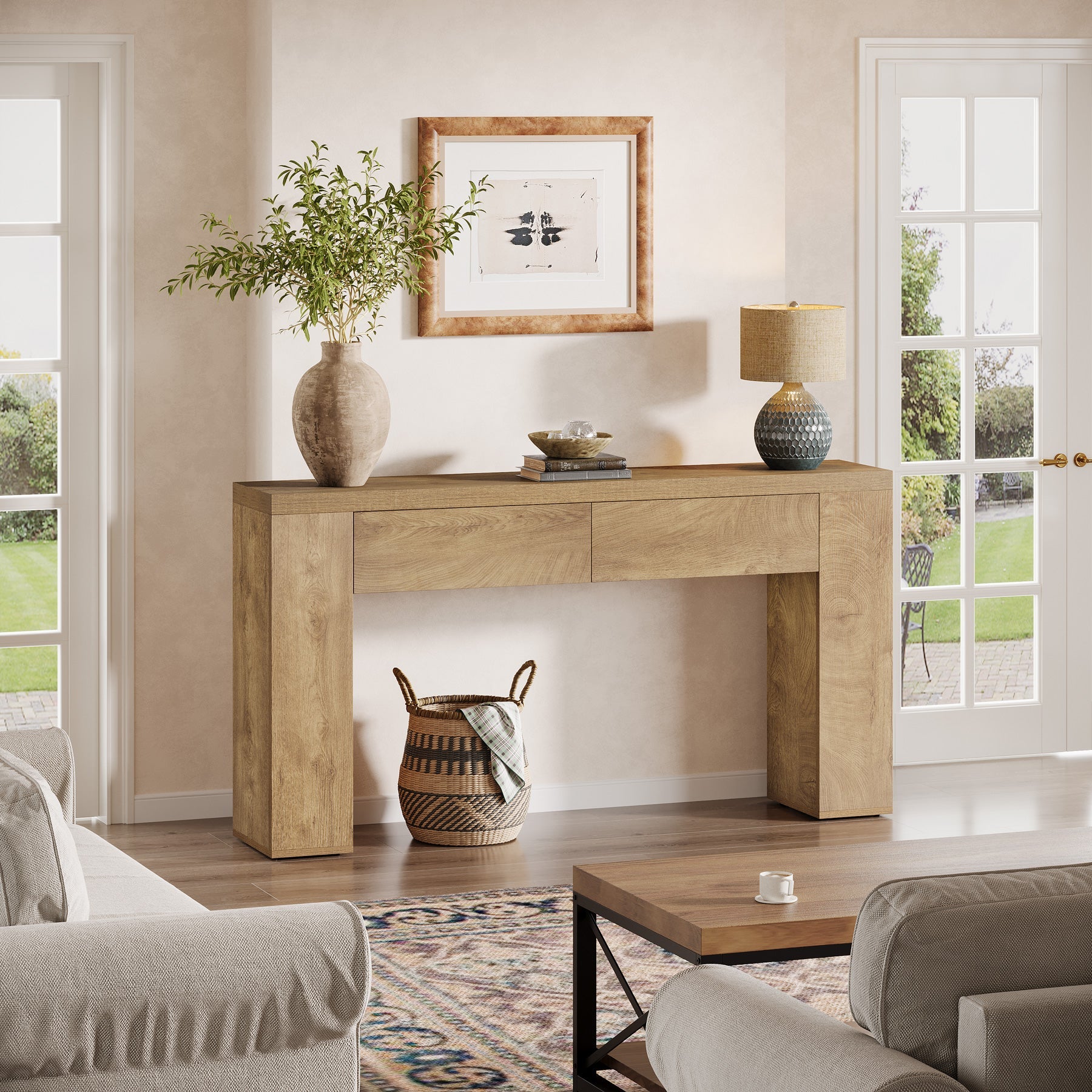 Tribesigns Sidetable 160 cm, smalle haltafel met 2 lades