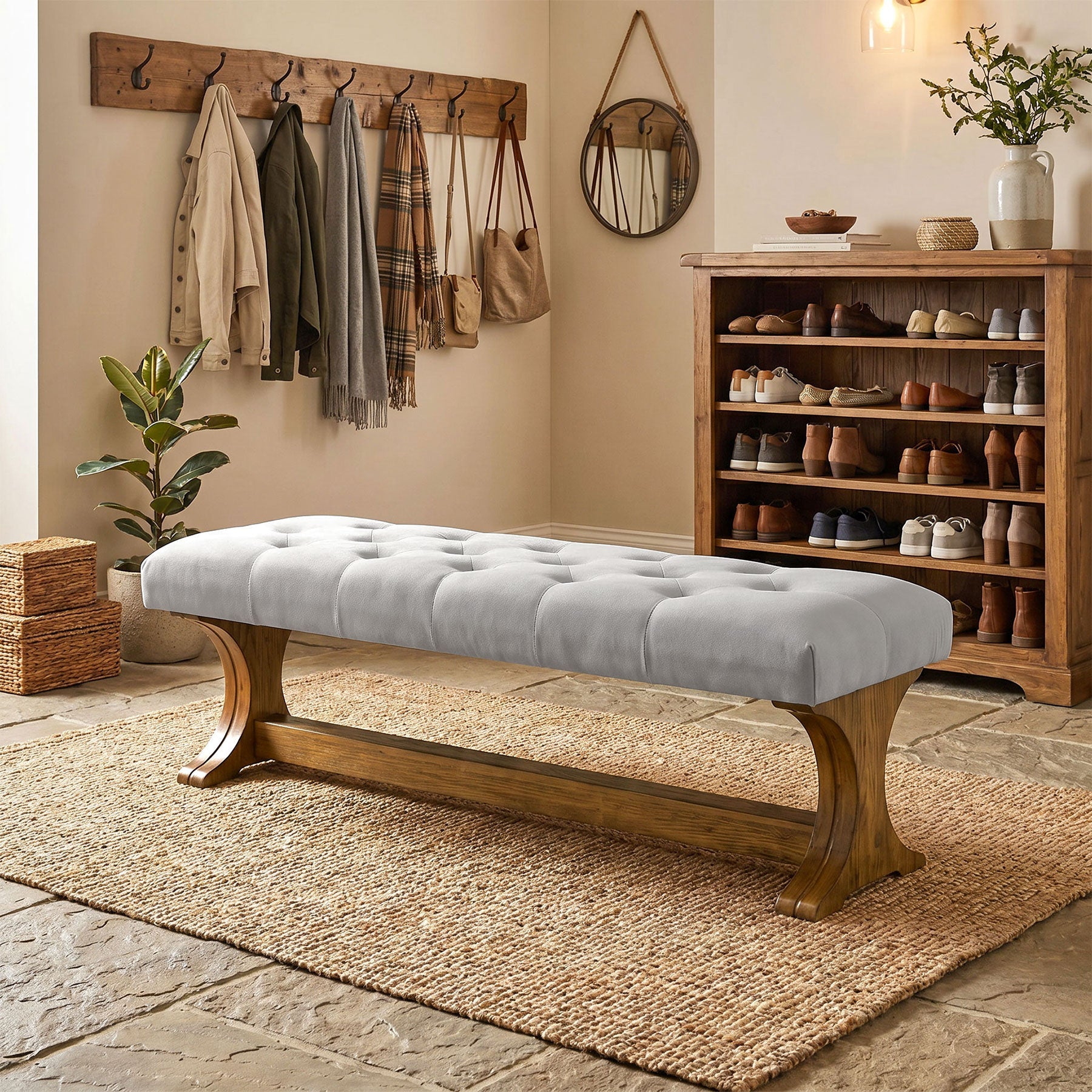 Tribesigns Banc Rembourré 140 cm en Bois Massif, Style Country pour Entrée