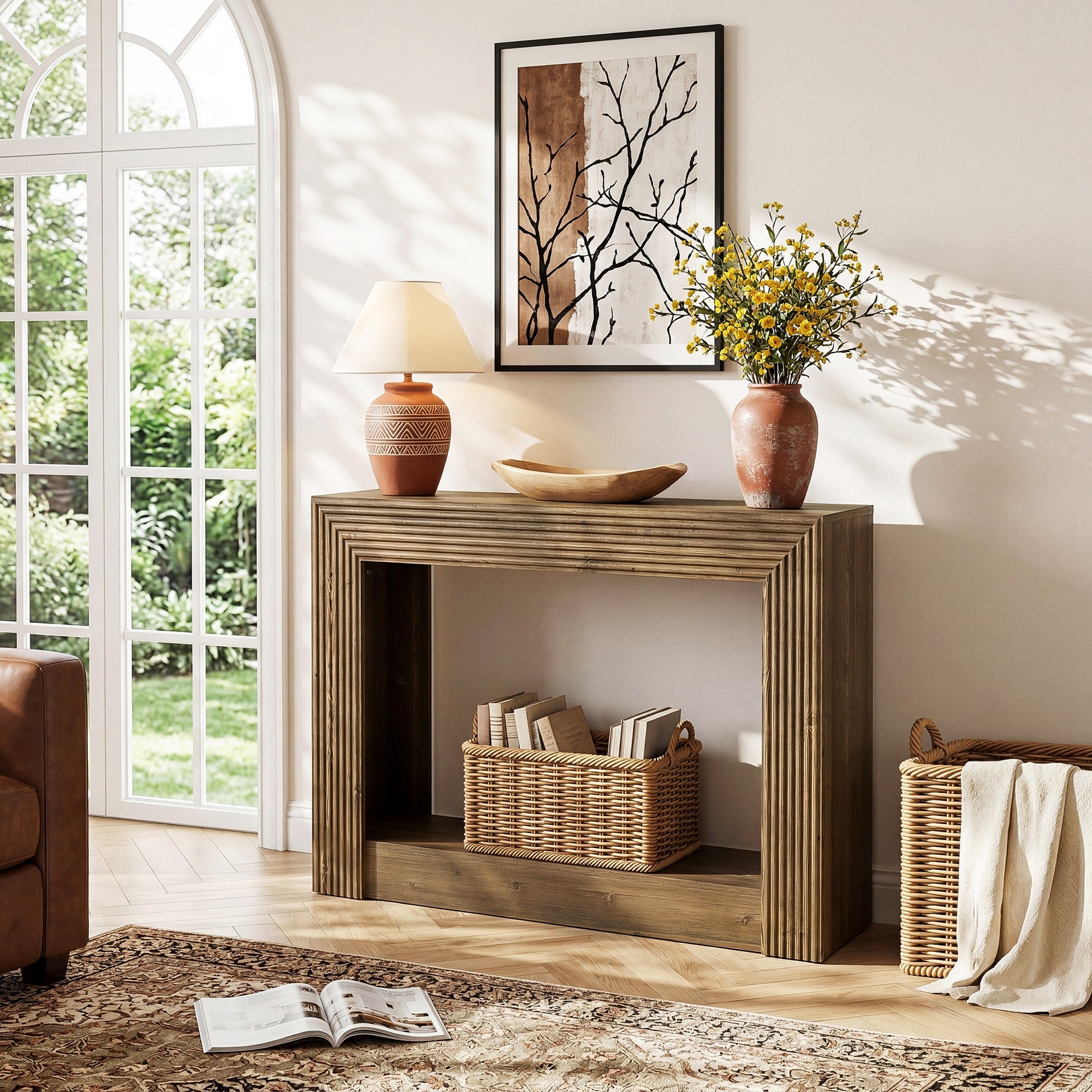 Tribesigns Console Rustique de 105 cm, Table de Canapé à 2 Niveaux avec Rangement