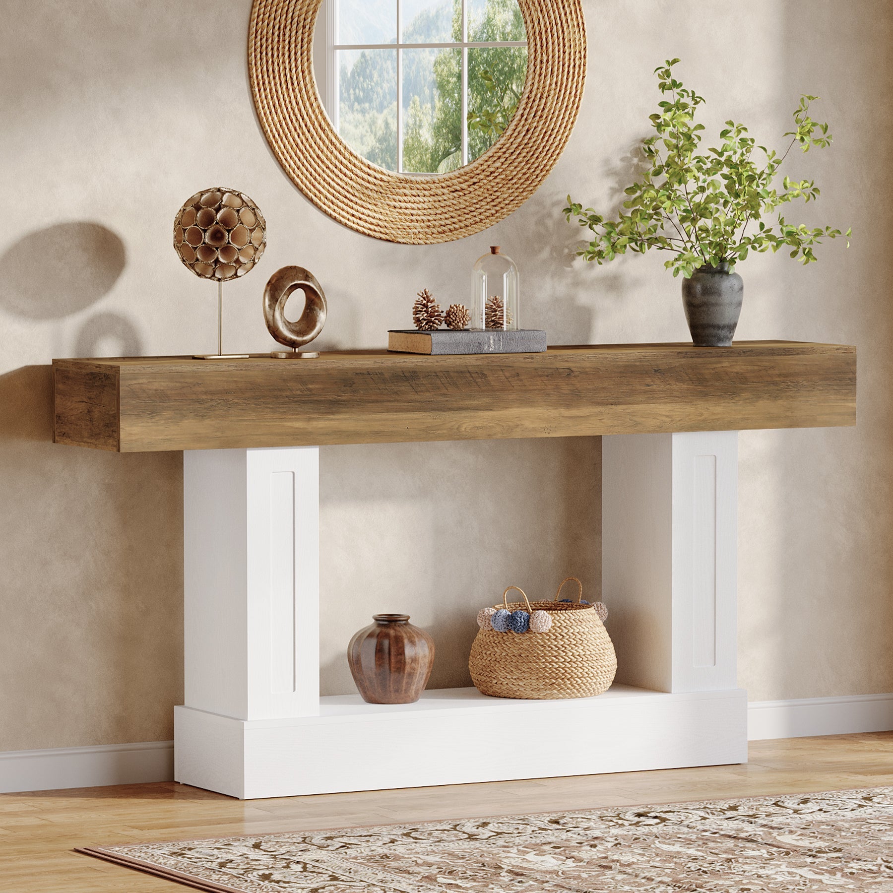 Tribesigns Console Rustique de 160 cm avec Rangement Ouvert, Table Étroite pour Entrée et Salon