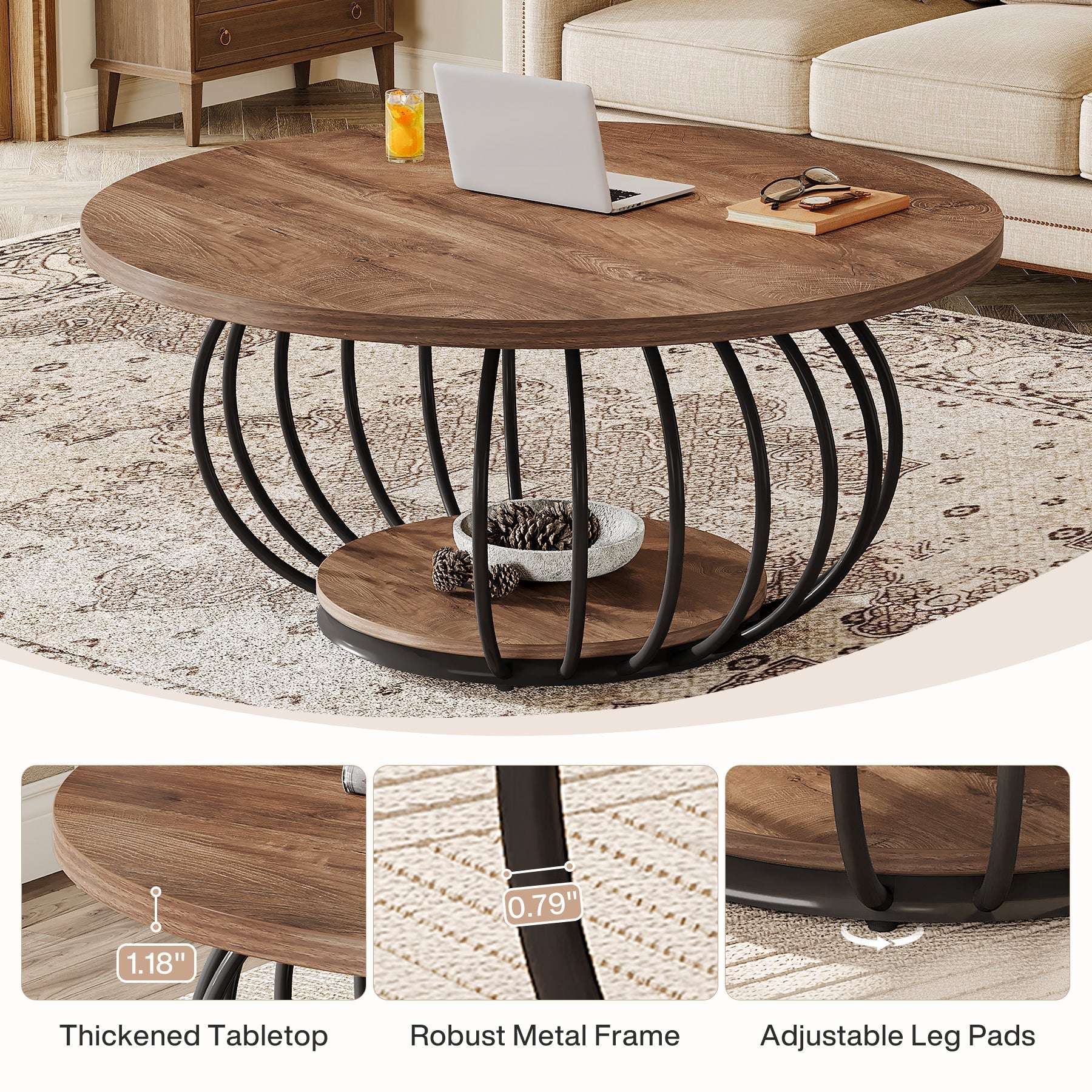 Tribesigns Table basse 100 cm, Table de cocktail centrale à 2 niveaux