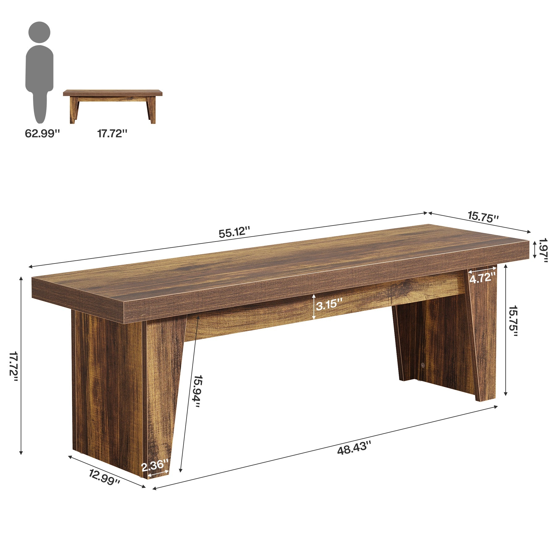 Tribesigns Banc Rustique en Bois de 140 cm avec Assise Épaisse, Long Banc Idéal pour l’Entrée