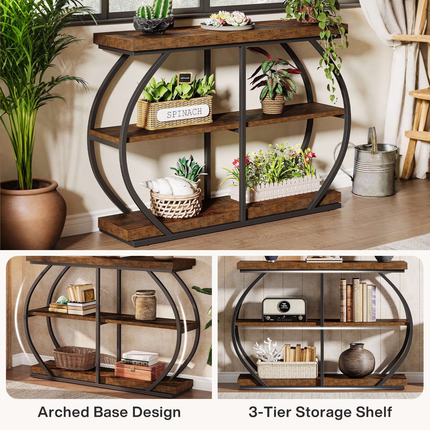 Tribesigns Consoletafel van 105 cm, 3-laags haltafel met boogframe