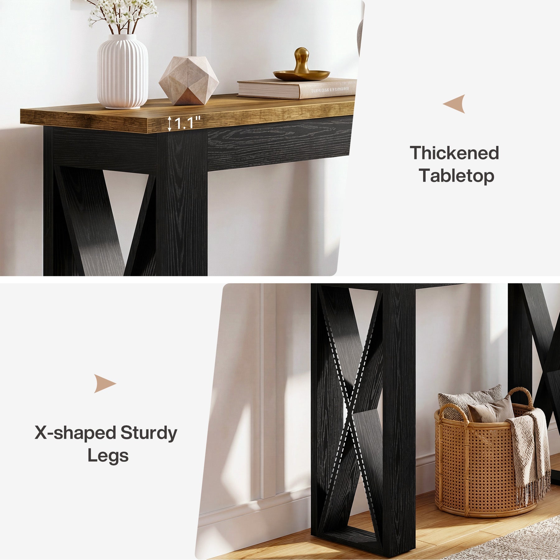 Tribesigns Console de 105 cm, table étroite derrière canapé avec pieds en X