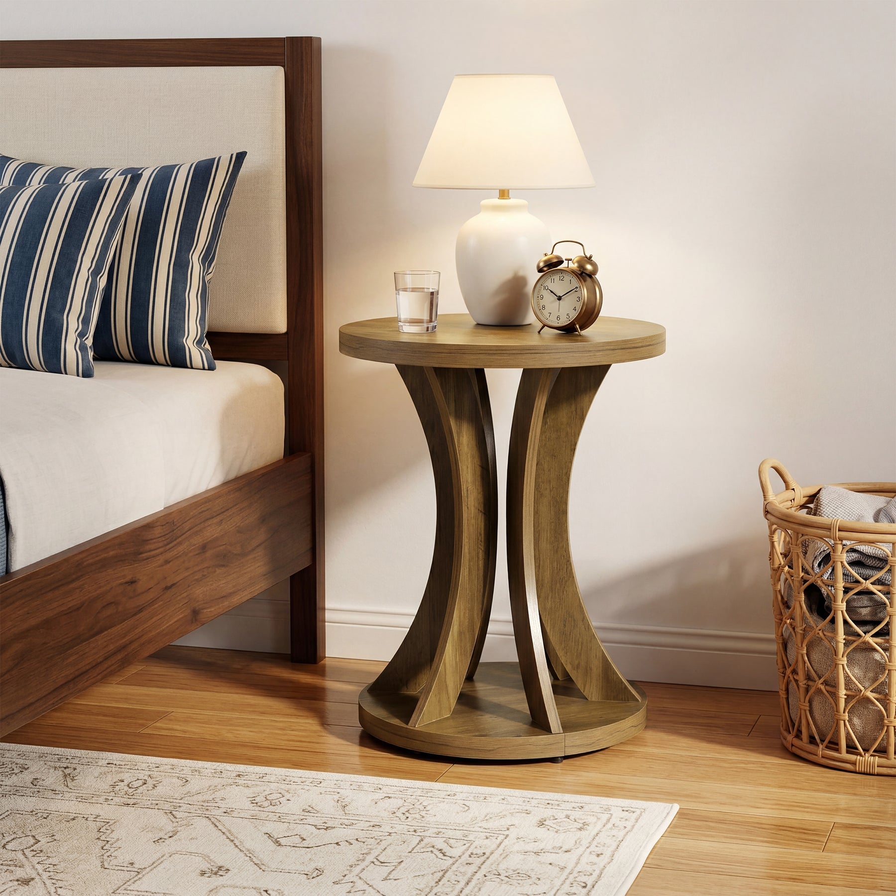 Tribesigns Table d’Appoint Ronde Rustique avec Structure Courbée pour Salon et Chambre