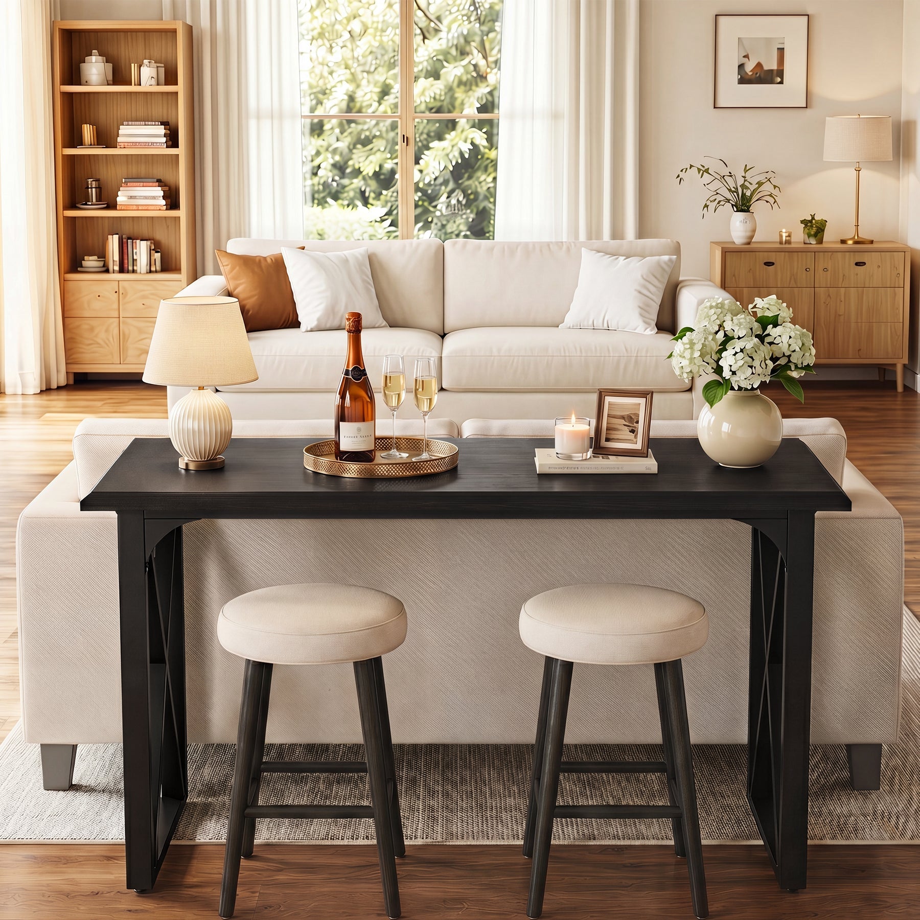 Tribesigns Table de Bar Haute 140 cm avec Base Métallique en X, pour 2 à 4 Personnes