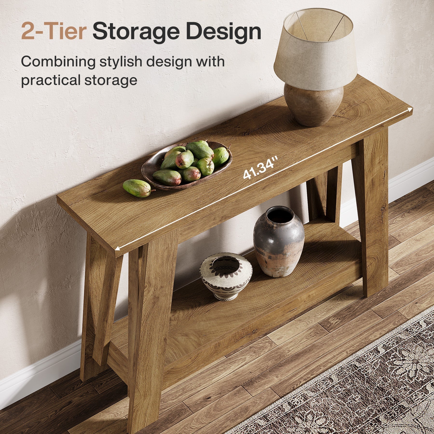 Tribesigns Console de style campagnard de 105 cm, Table d'entrée étroite à 2 niveaux avec espace de rangement