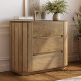 Tribesigns Commode Moderne Effet Chêne 90 cm avec 3 Tiroirs et Côtés à Lattes 3