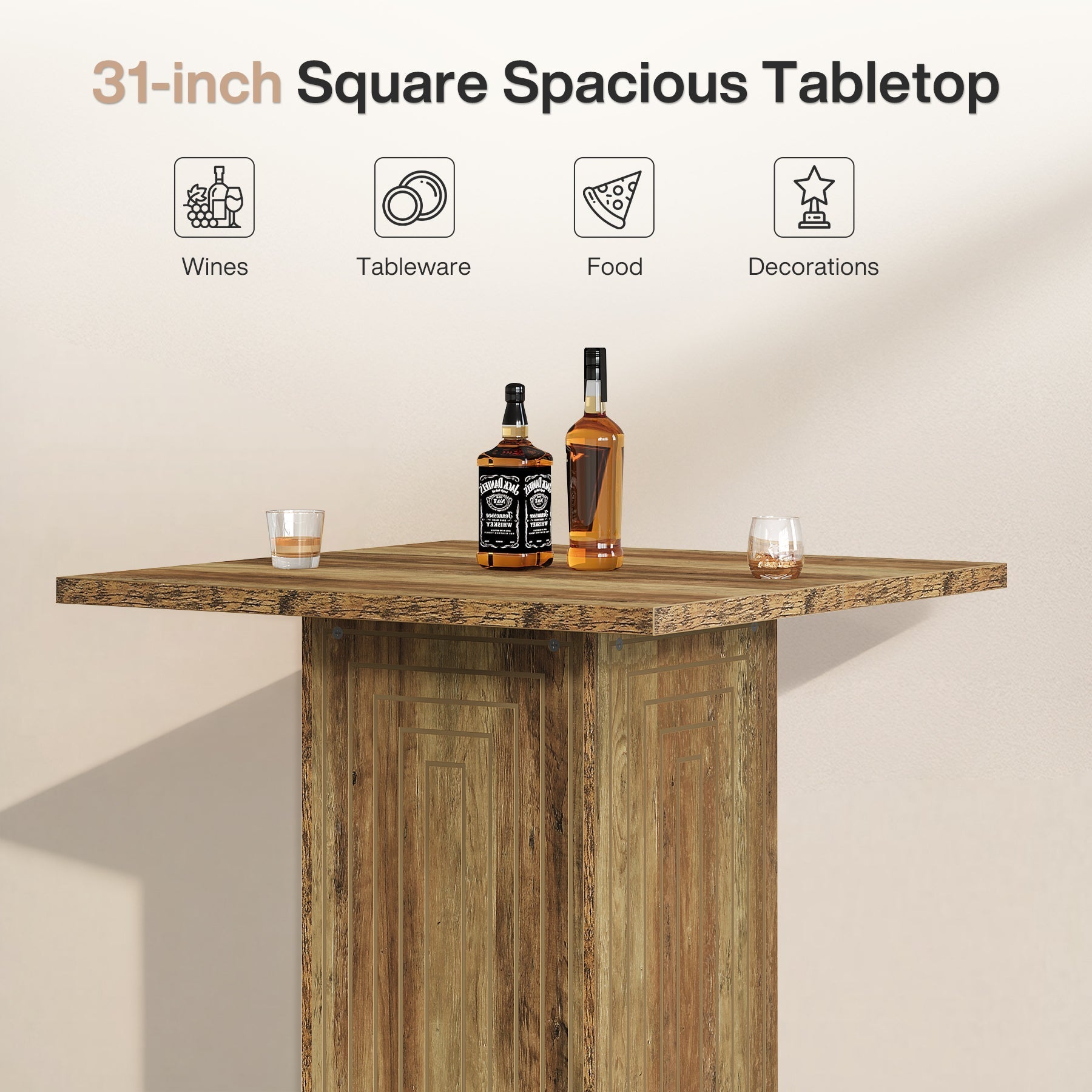 Tribesigns Table de bar carrée de style campagnard de 79 cm avec motif géométrique pour la cuisine et le salon
