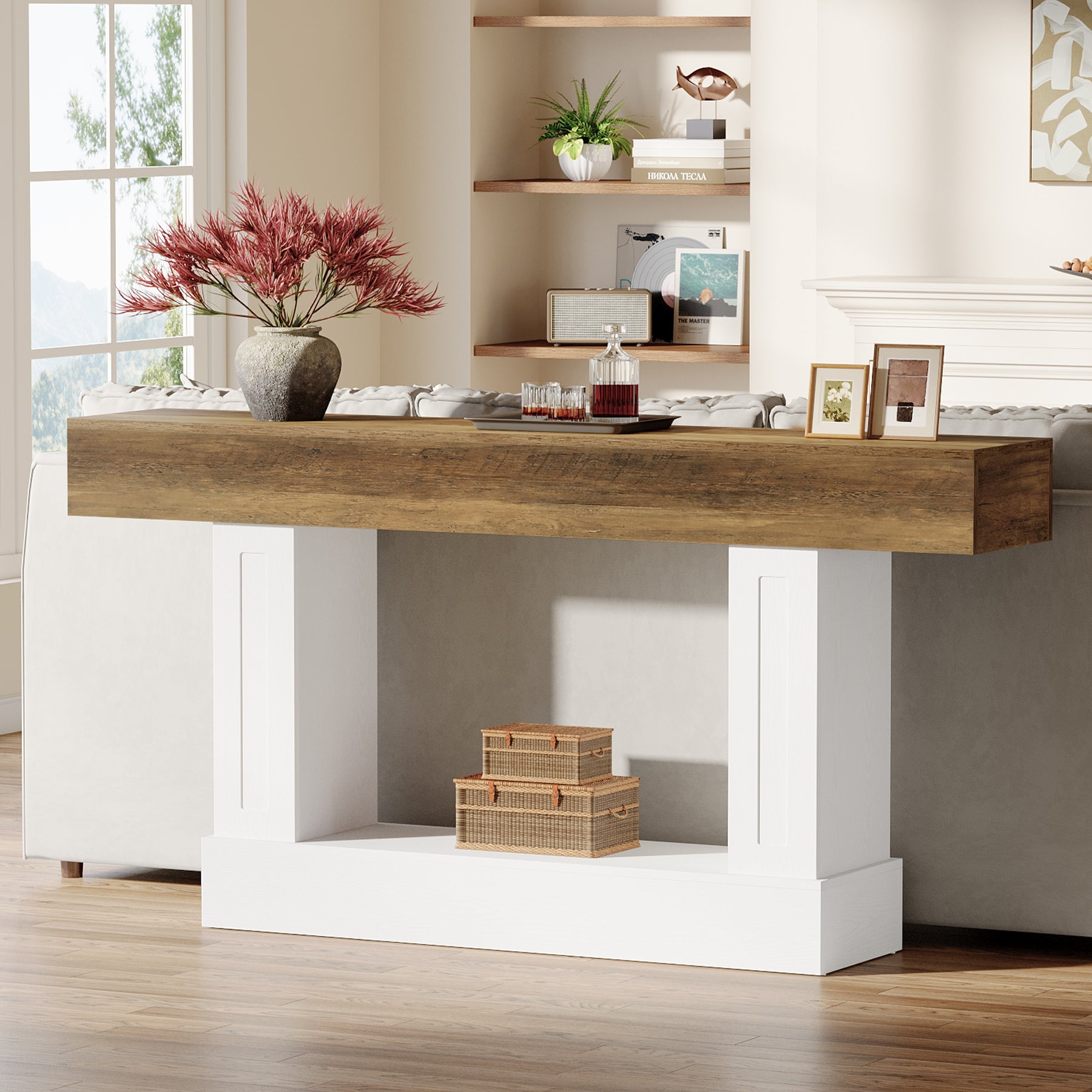 Tribesigns Console Rustique de 160 cm avec Rangement Ouvert, Table Étroite pour Entrée et Salon