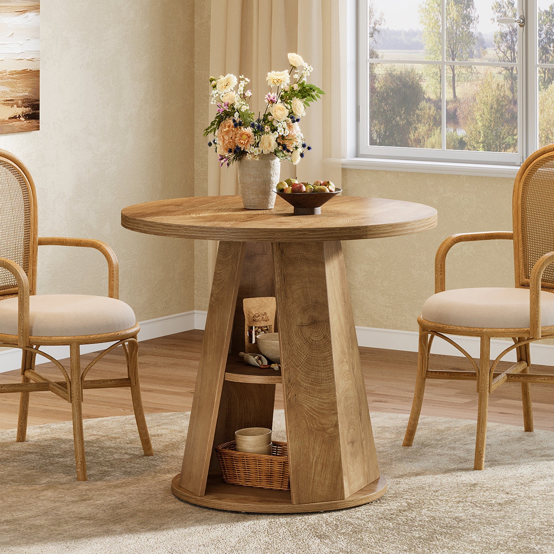 Tribesigns Ronde Eettafel 80 cm voor 2-4 Personen, Kleine Keukentafel
