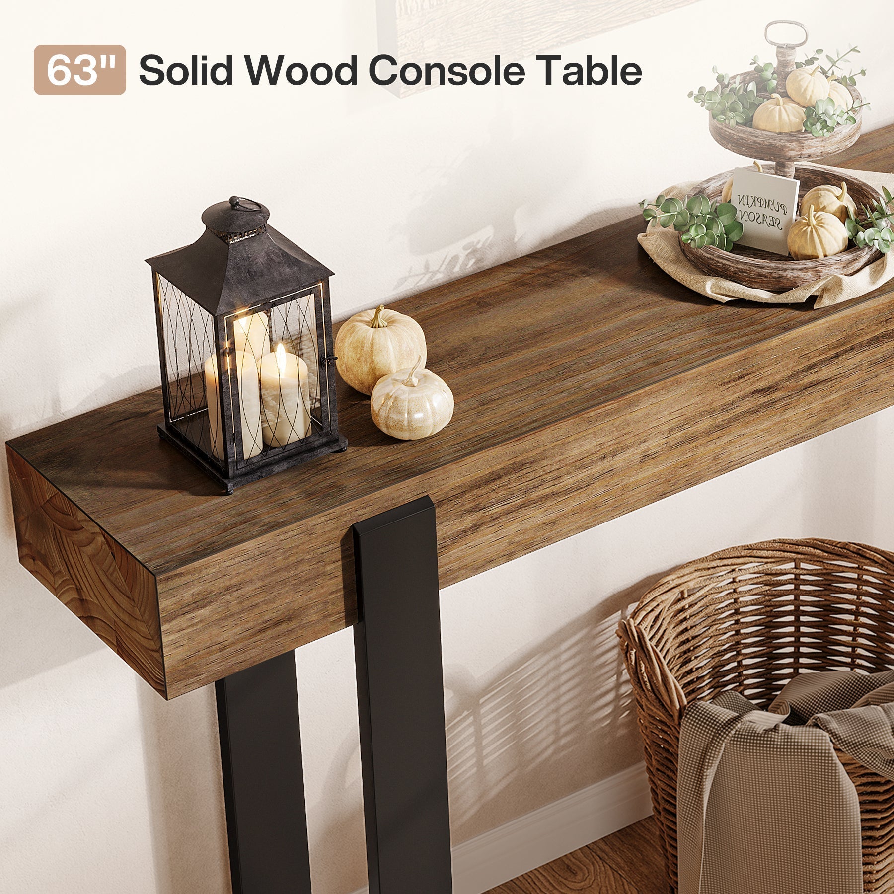 Tribesigns Console en bois massif avec pieds en métal (160 x 30 cm)