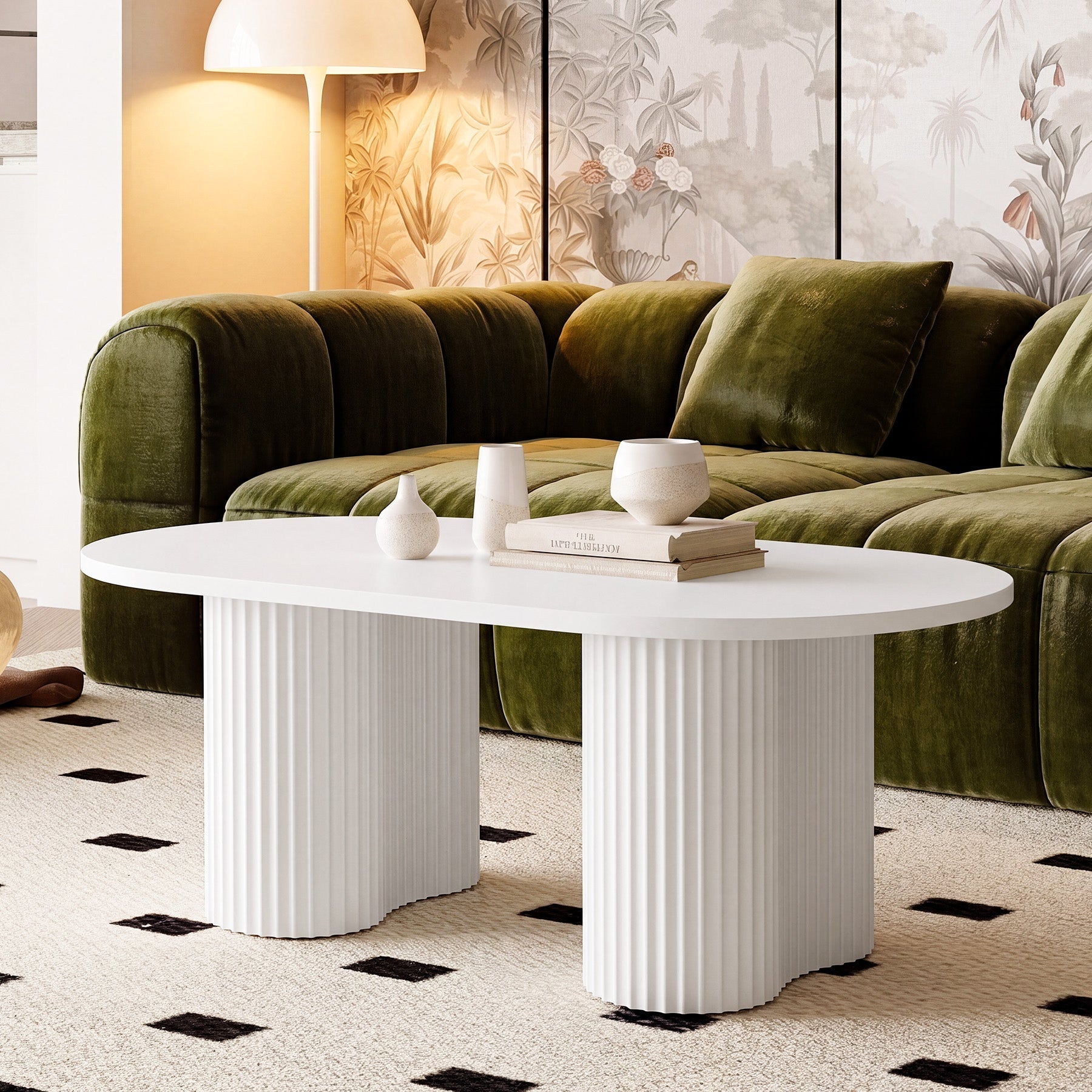 Tribesigns Table basse ovale de 120 cm, Table de salon moderne avec un plateau rainuré au design minimaliste