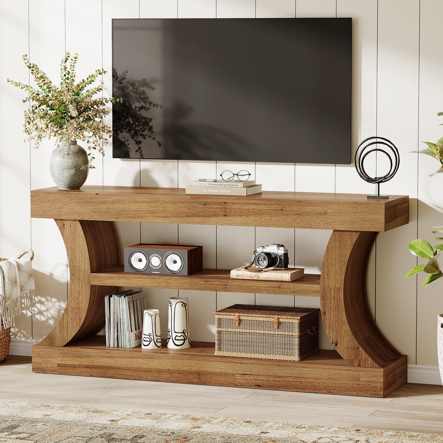 Tribesigns 160 cm gebogen consoletafel, laag tv-meubel met opbergruimte voor de woonkamer