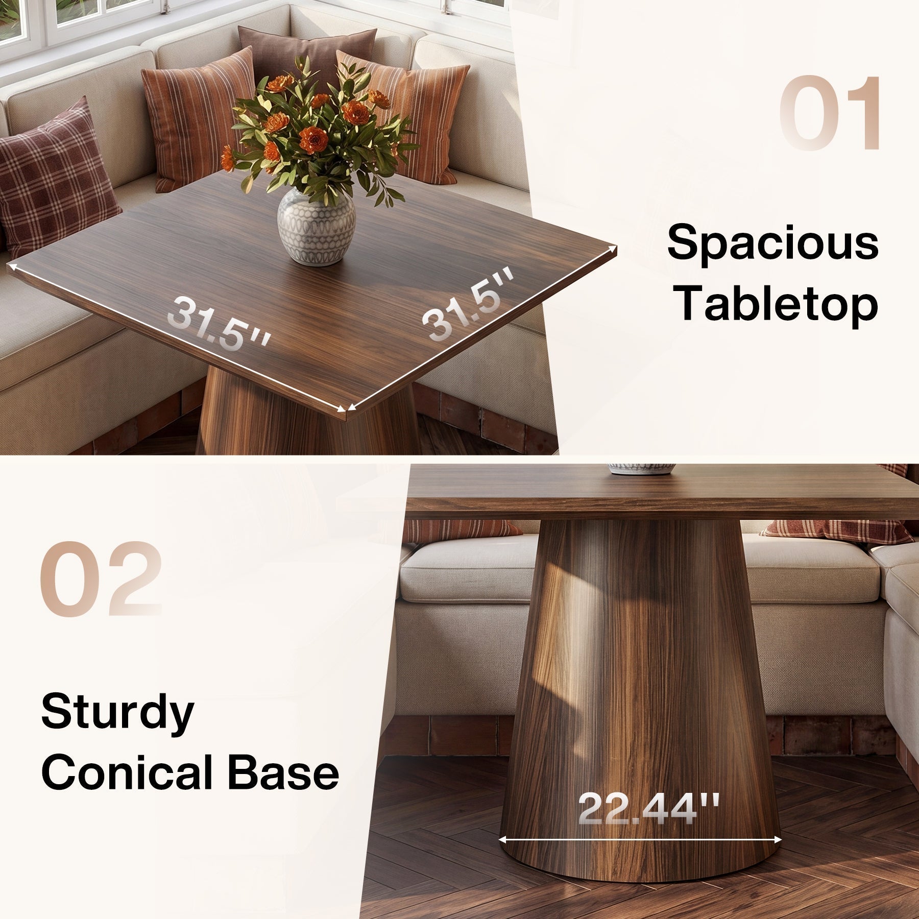 Tribesigns Table de cuisine carrée 80 x 80 cm avec pied central, Table à manger compacte pour petits espaces