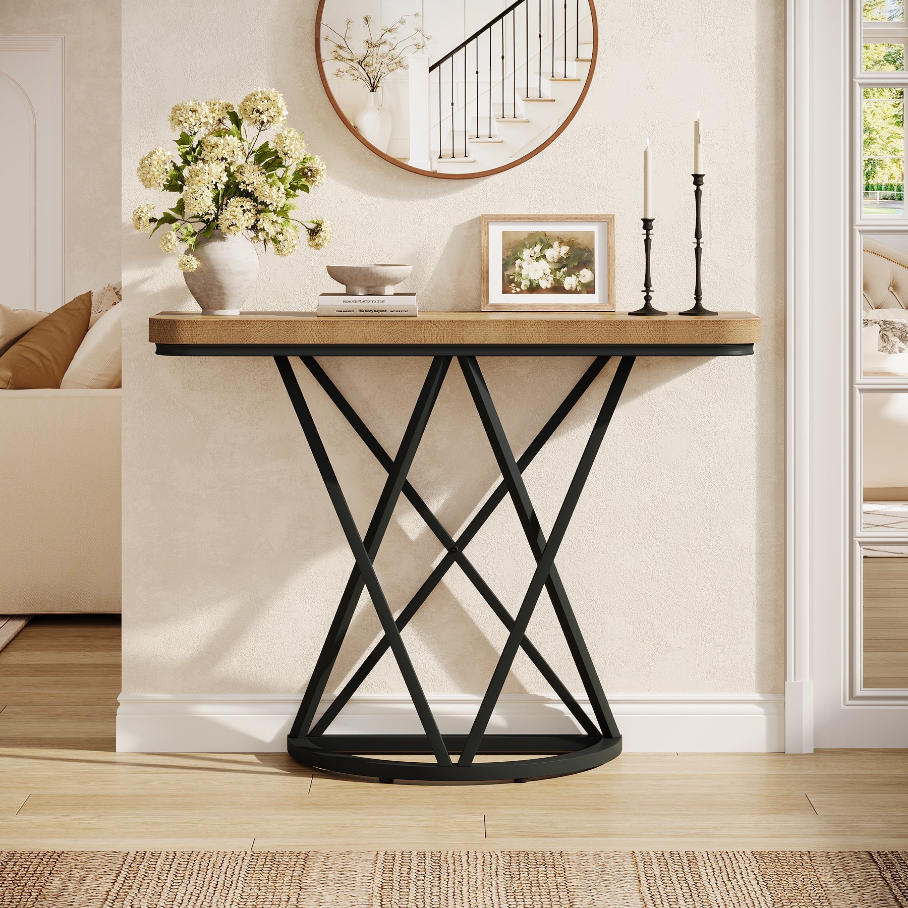 Tribesigns Console industrielle de 105 cm, Table d'entrée étroite avec piètement géométrique en métal