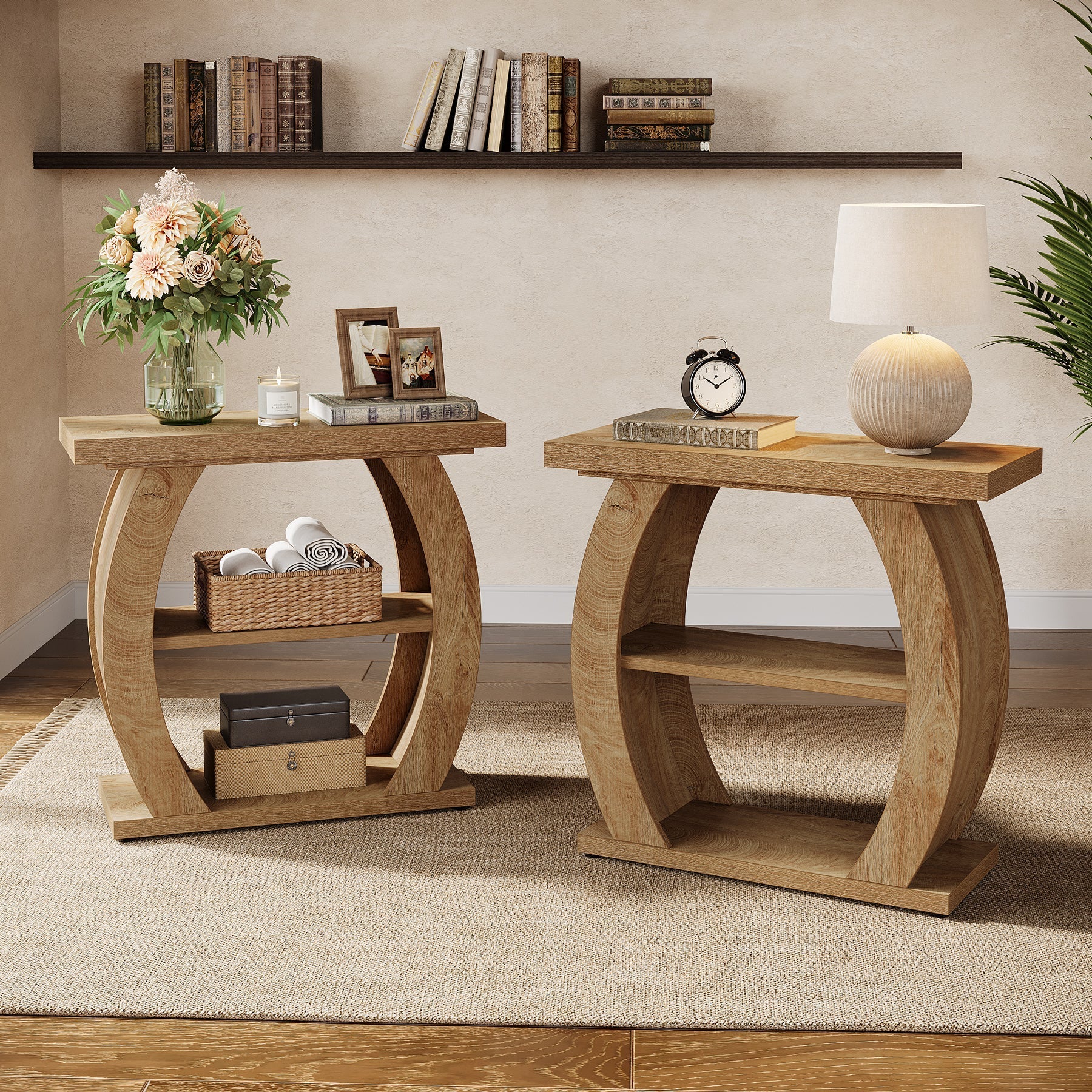 Tribesigns Smalle Bijzettafel voor Woonkamer of Slaapkamer, 60 cm Tafel met 3 Opbergniveaus