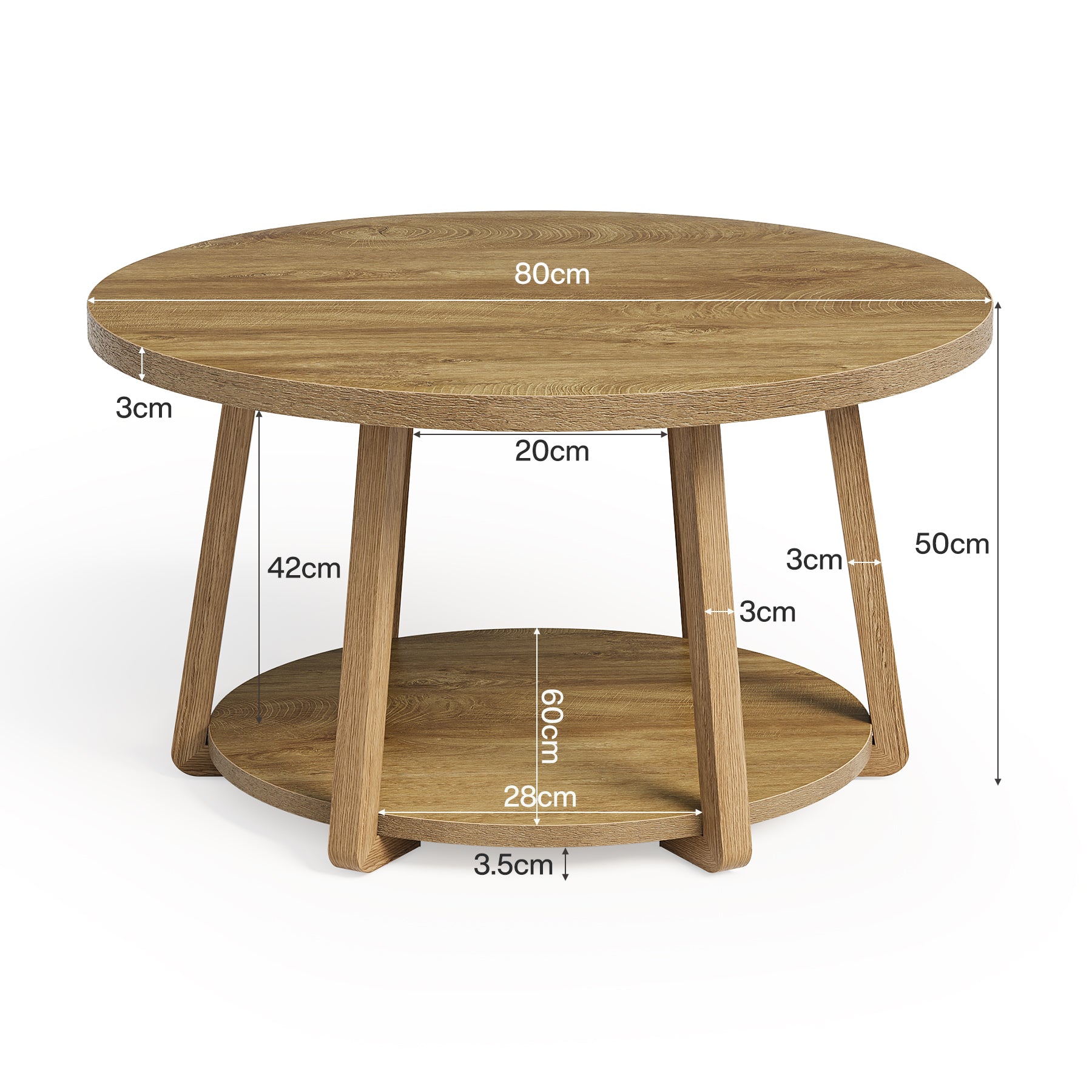 Tribesigns Table basse 80 cm, Table basse ronde à 2 niveaux pour salon
