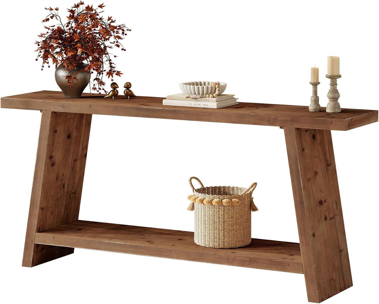 Tribesigns Console longue de 160 cm, table étroite derrière canapé en bois massif avec 2 étagères