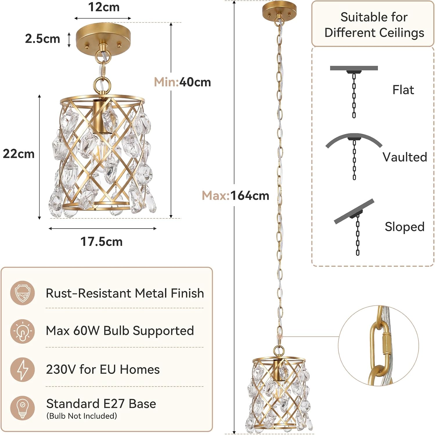 Tribesigns Lustre Moderne, Suspension avec Cristaux de Verre Effet Vagues, Culot E27