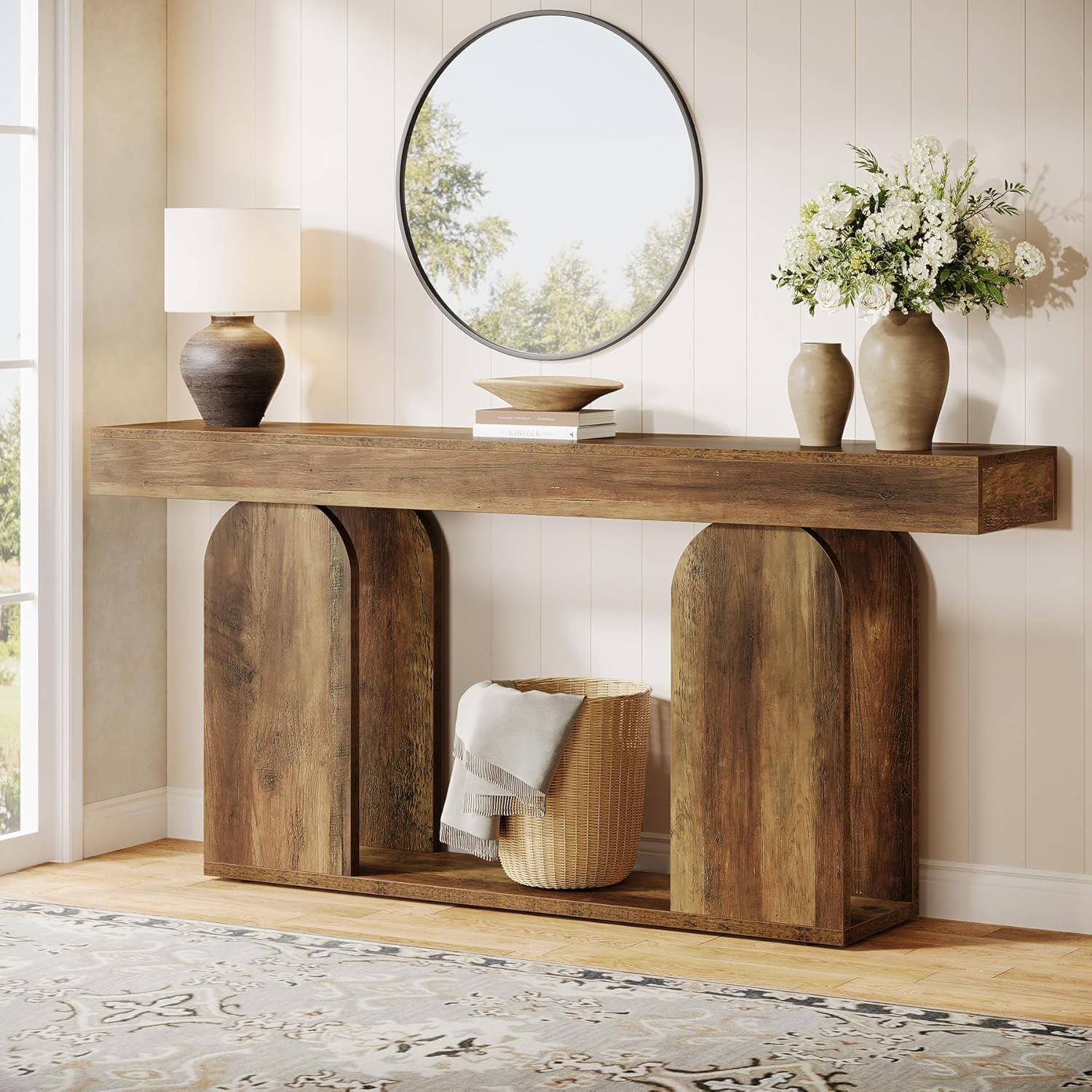 Tribesigns Console de 160 cm avec piètement en U, Table d'entrée longue et moderne à 2 étagères