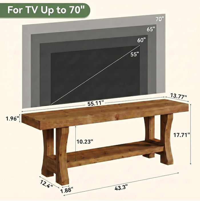 Tribesigns Meuble TV Bas en Bois Massif de 140 cm avec 2 Niveaux et Rangement Ouvert