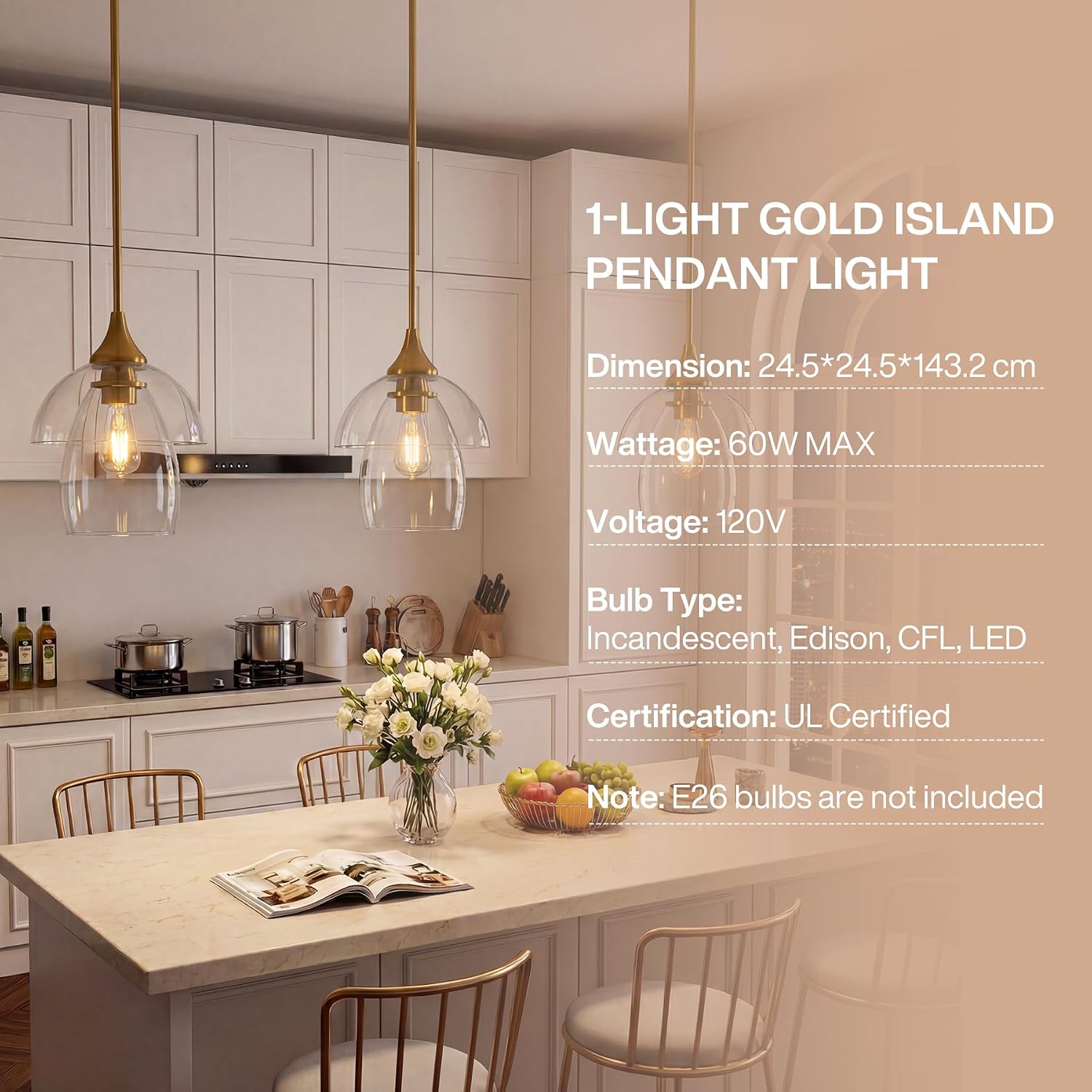 Tribesigns Suspension E27 LED, Lustre de Cuisine Moderne en Verre Double Couche