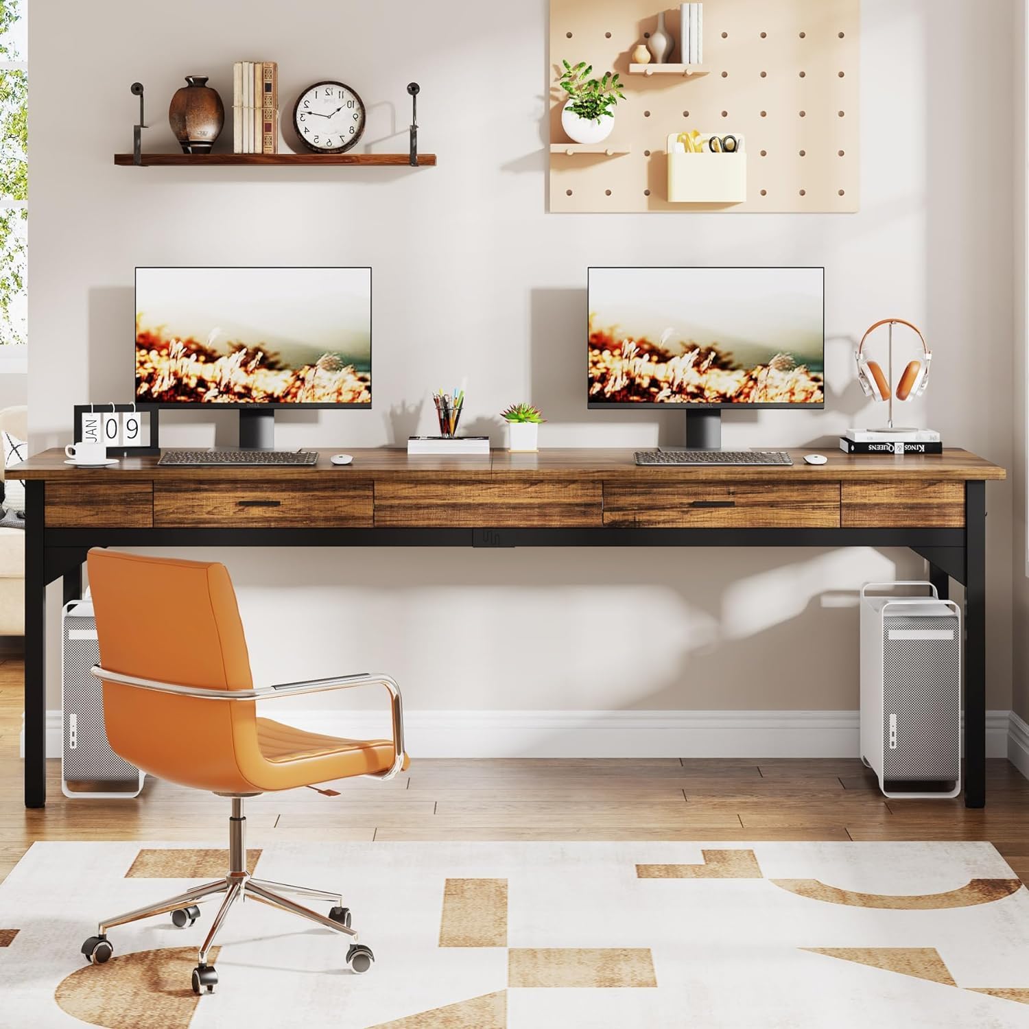 Tribesigns Bureau ordinateur extra-long, Bureau pour travail avec 2 tiroirs Bureau pour deux