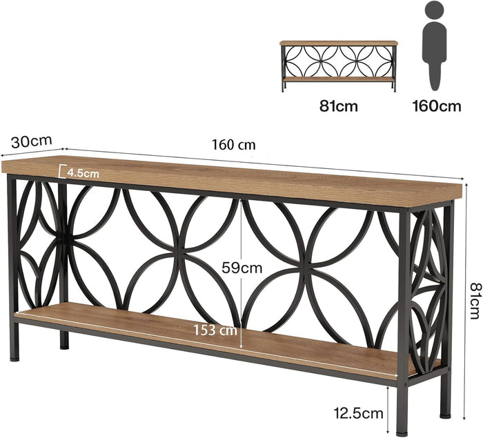 Tribesigns 2-Tier 160 cm Consoletafel, Industriële Sofa Tafel Achter de Bank