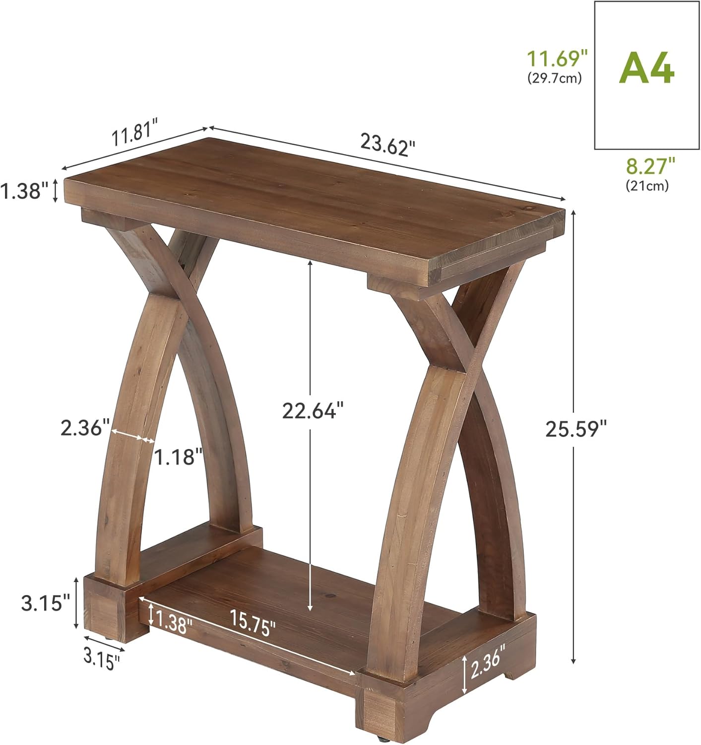 Tribesigns Table basse fine, Table d'appoint à 2 niveaux en bois massif