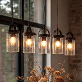 Tribesigns Lustre Linéaire Noir à 5 Lumières, Suspension pour Îlot de Cuisine avec Abat-Jour en Verre Soufflé, Hauteur Réglable, Culot E27 3