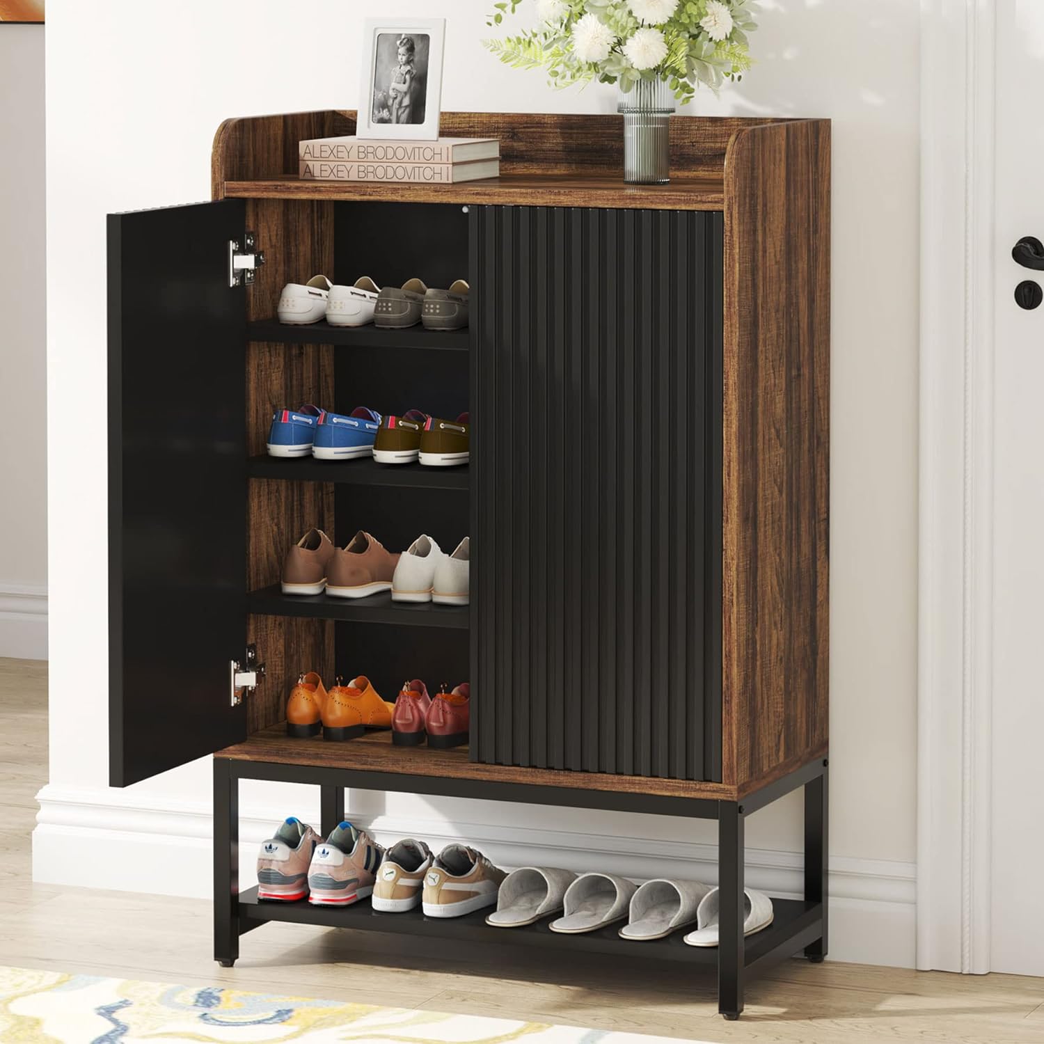Tribesigns Armoire à chaussures avec portes, Meuble à chaussures en bois à 5 niveaux