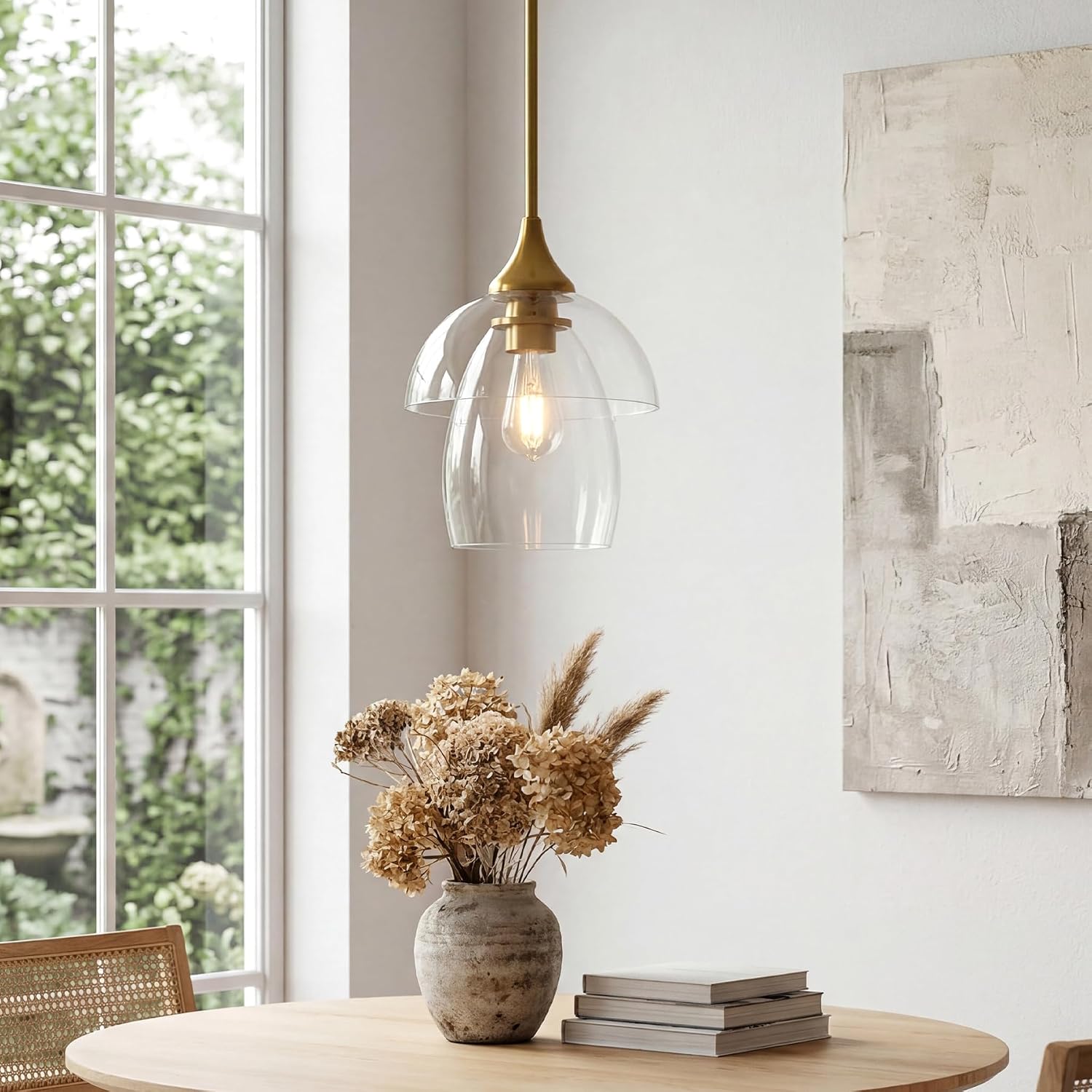 Tribesigns Suspension E27 LED, Lustre de Cuisine Moderne en Verre Double Couche