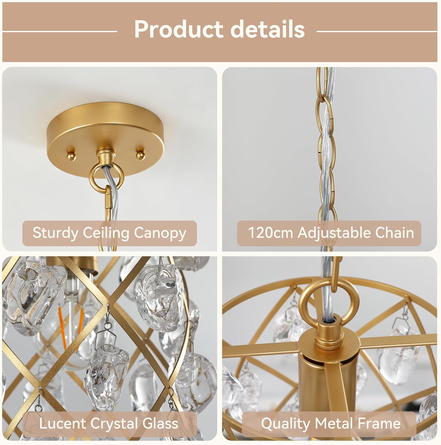 Tribesigns Lustre Moderne, Suspension avec Cristaux de Verre Effet Vagues, Culot E27