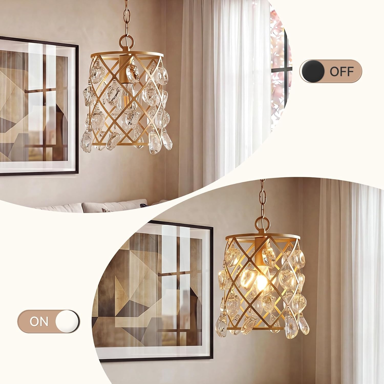 Tribesigns Lustre Moderne, Suspension avec Cristaux de Verre Effet Vagues, Culot E27