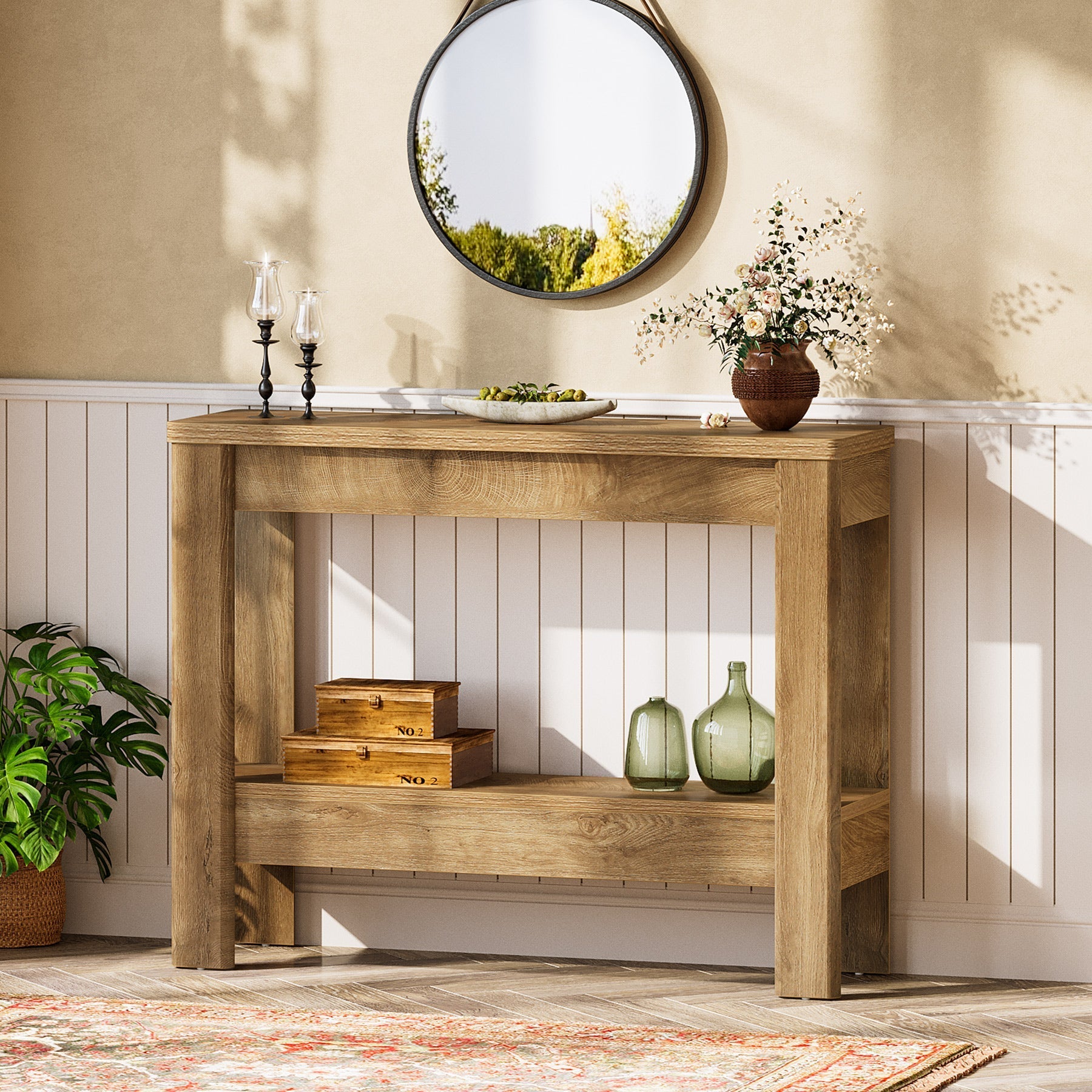 Tribesigns Console rustique 105 x 30 x 80 cm avec rangement ouvert, Table d'appoint étroite pour entrée et salon