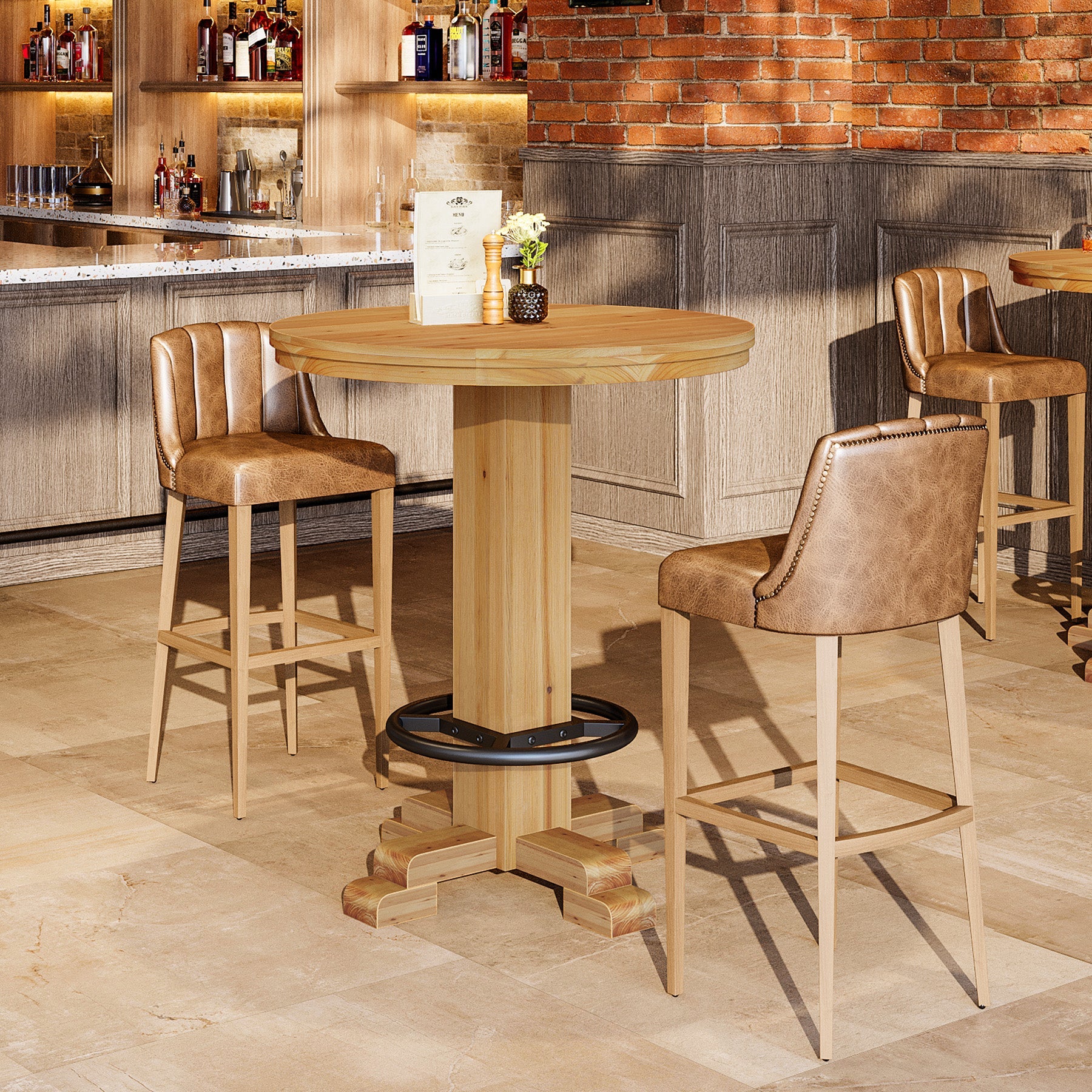 Tribesigns Table de Bar Ronde en Bois Massif, Table de Bistro Haute 95 cm