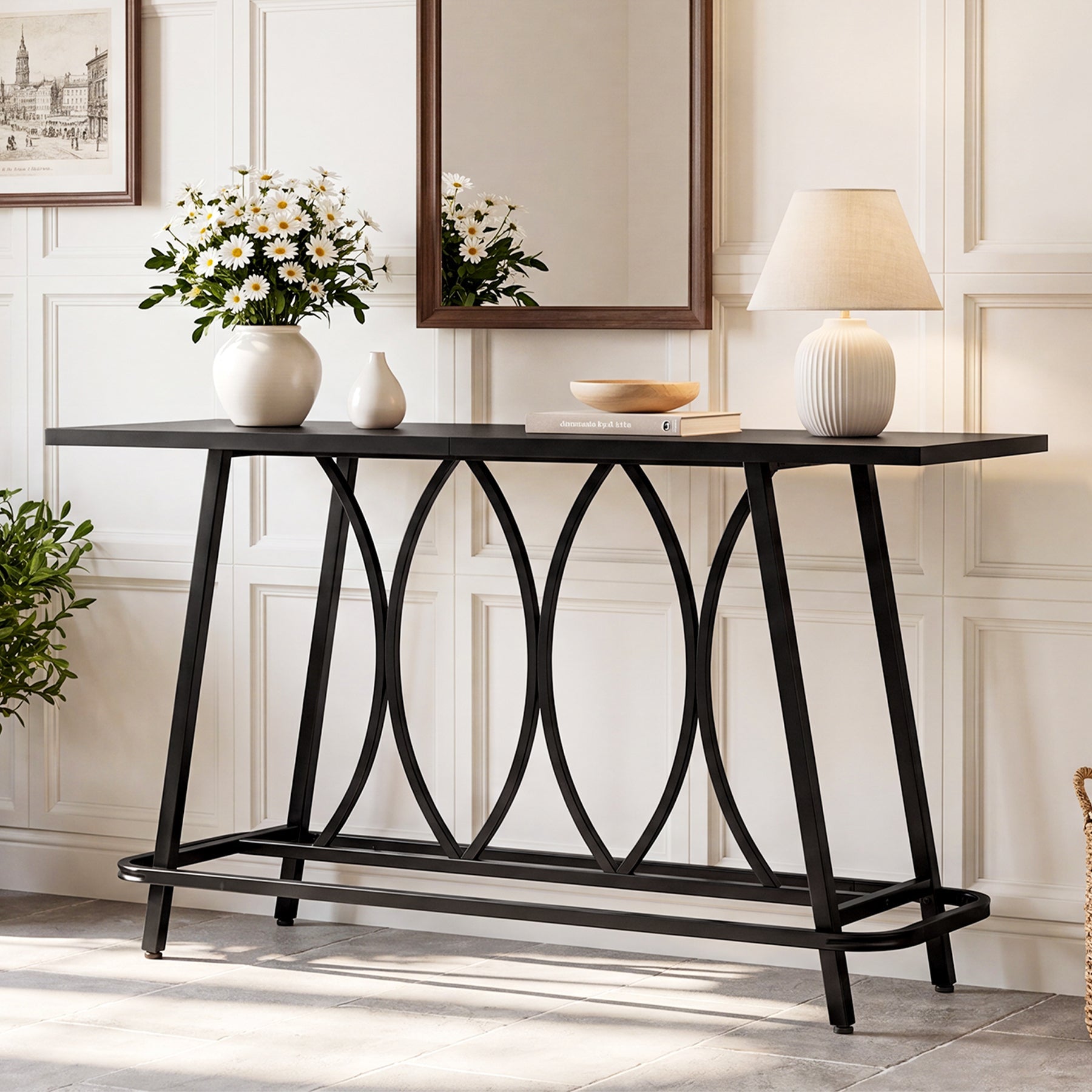 Tribesigns Console Moderne Longue 160 cm, Table Étroite Derrière Canapé avec Structure Métallique