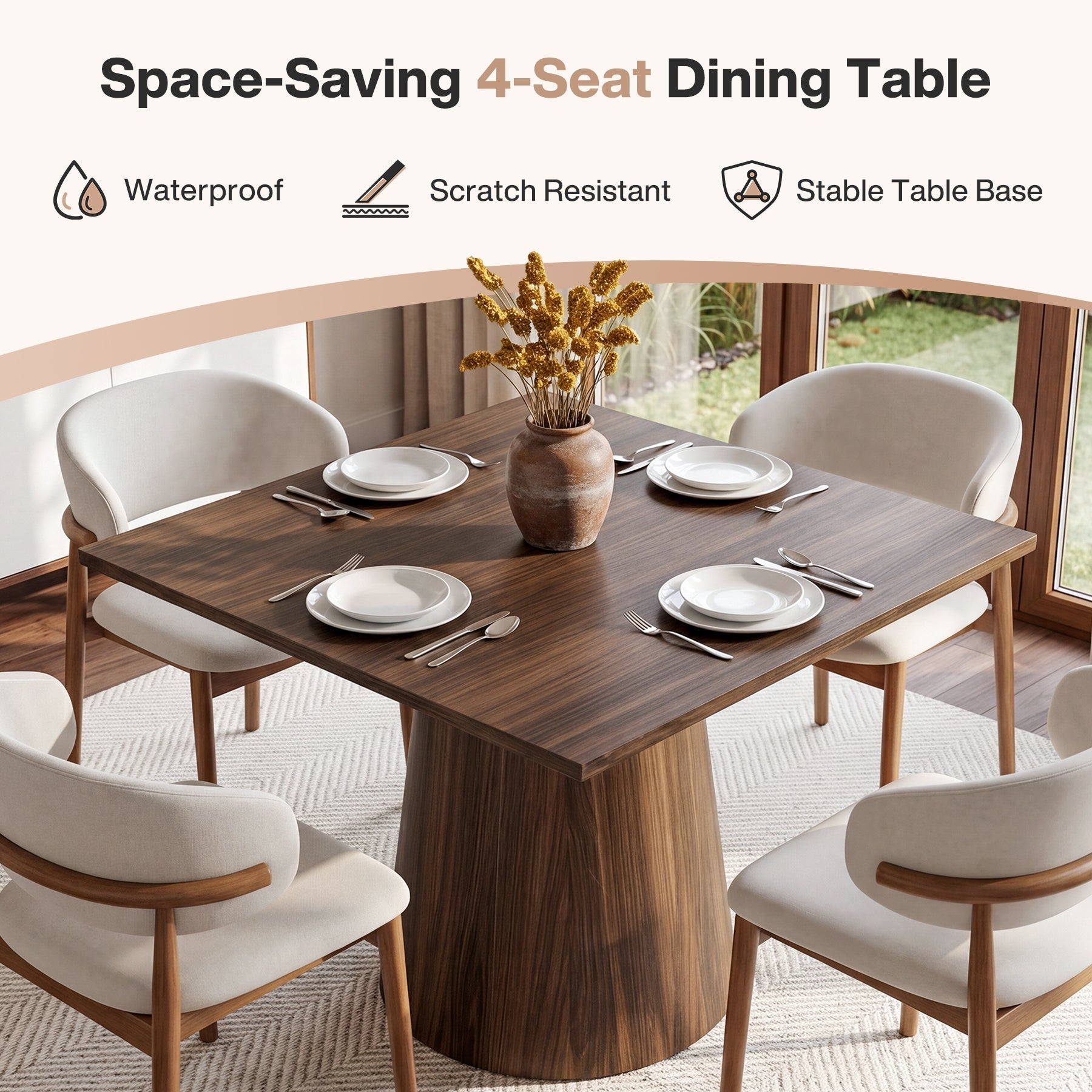 Tribesigns Table de cuisine carrée 80 x 80 cm avec pied central, Table à manger compacte pour petits espaces