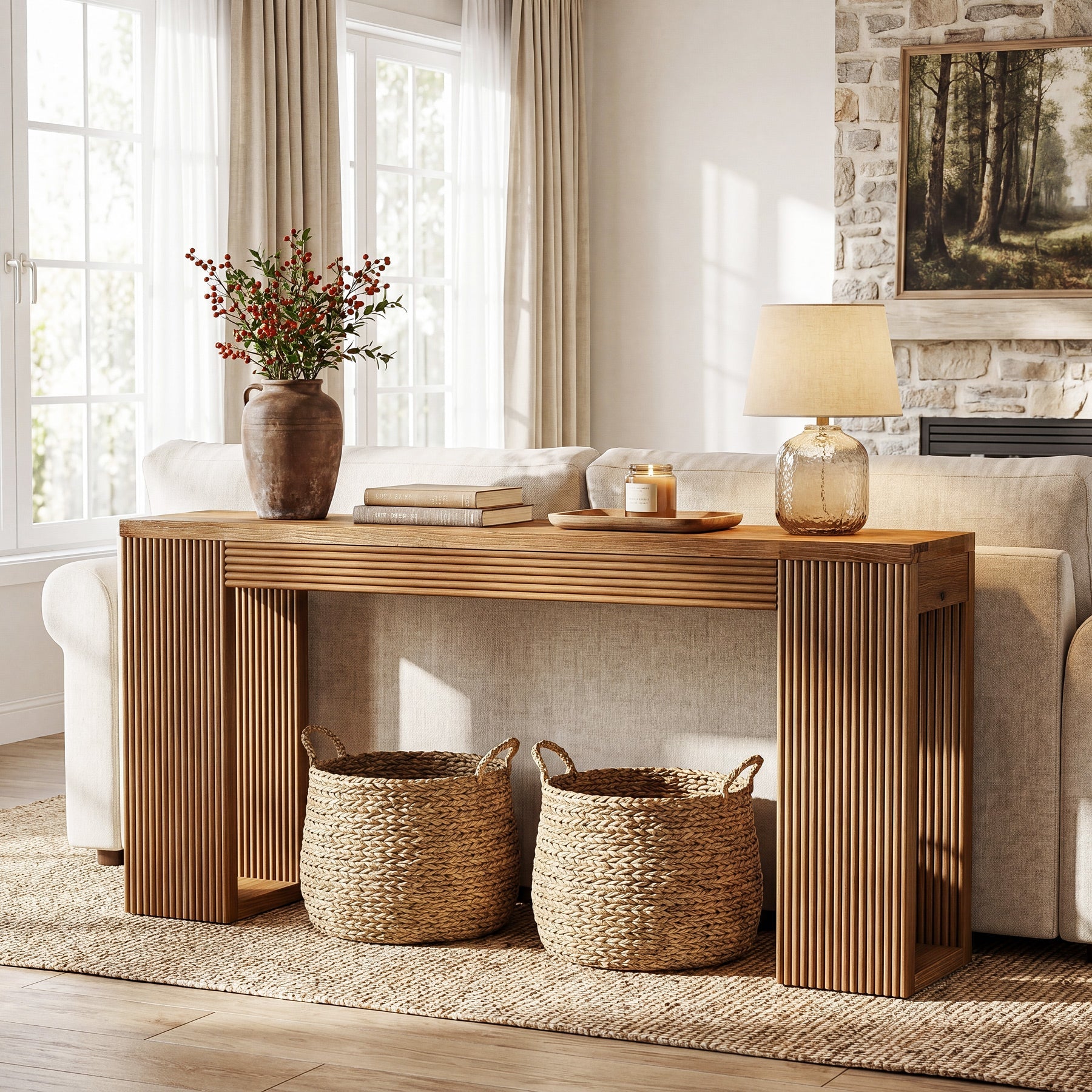 Tribesigns Console Longue de 160 cm, Table de Canapé Étroite en Bois Massif
