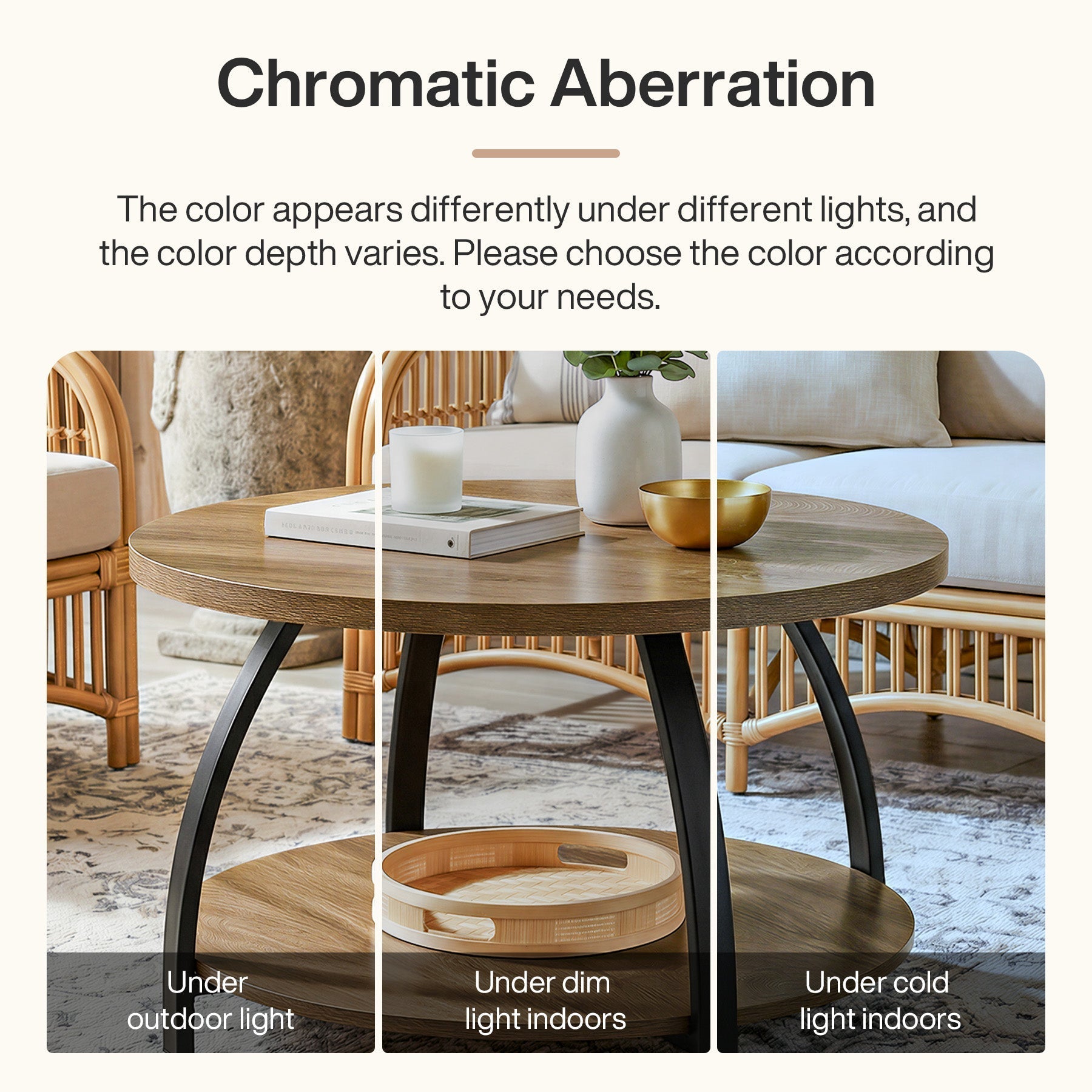 Tribesigns Table basse ronde de 80 cm avec 2 étagères, Petite table d'appoint de style industriel avec pieds en métal