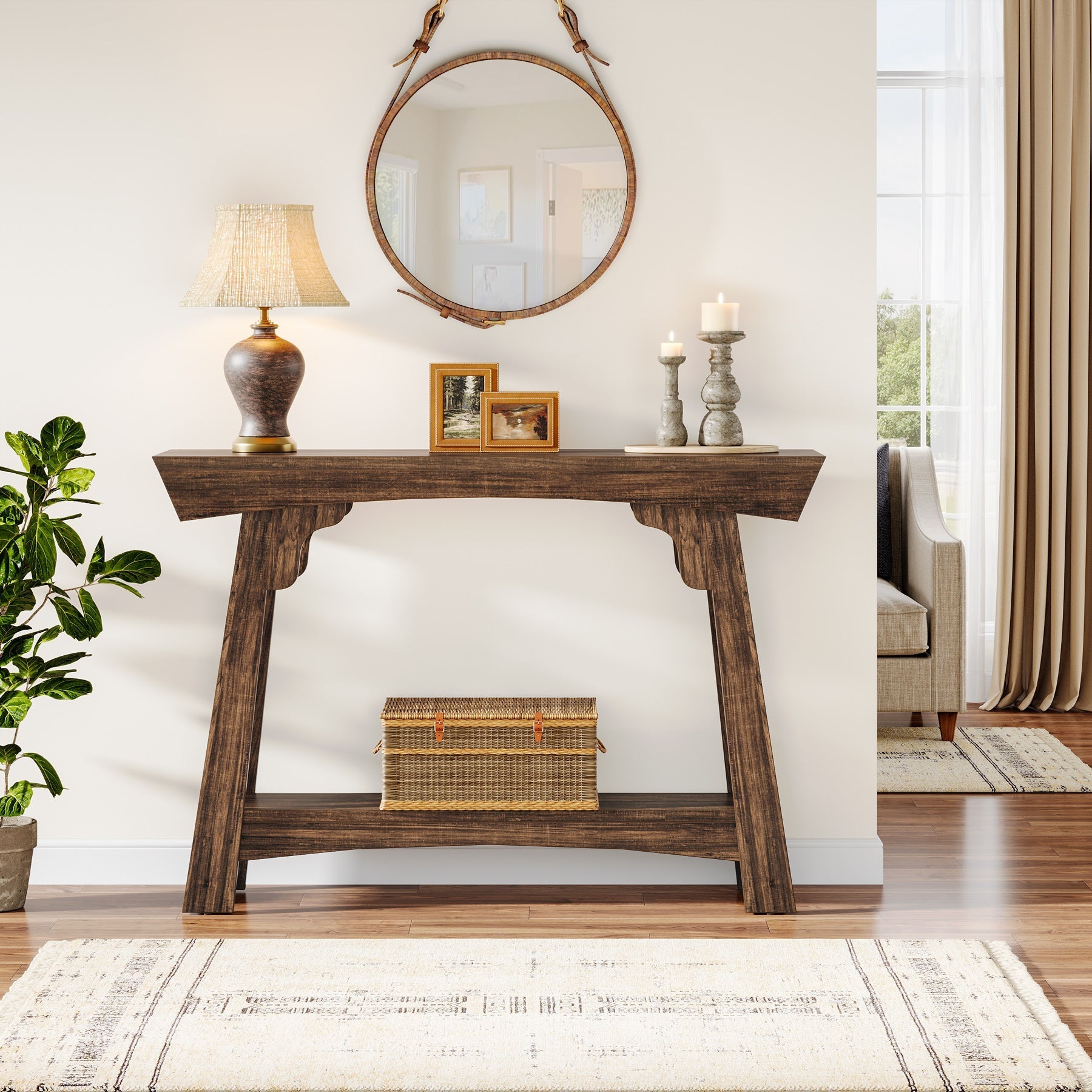 Tribesigns Consoletafel, Smalle 2-Tier Haltafel met Plank