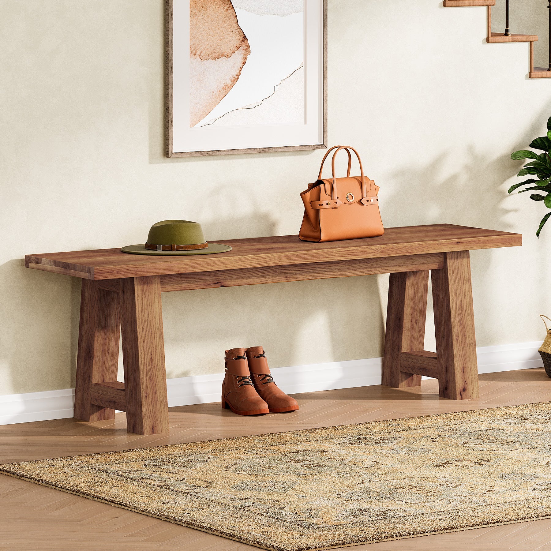 Tribesigns Banc Long 140 cm en Bois Massif, Banc d’Entrée Rustique en Bois Naturel