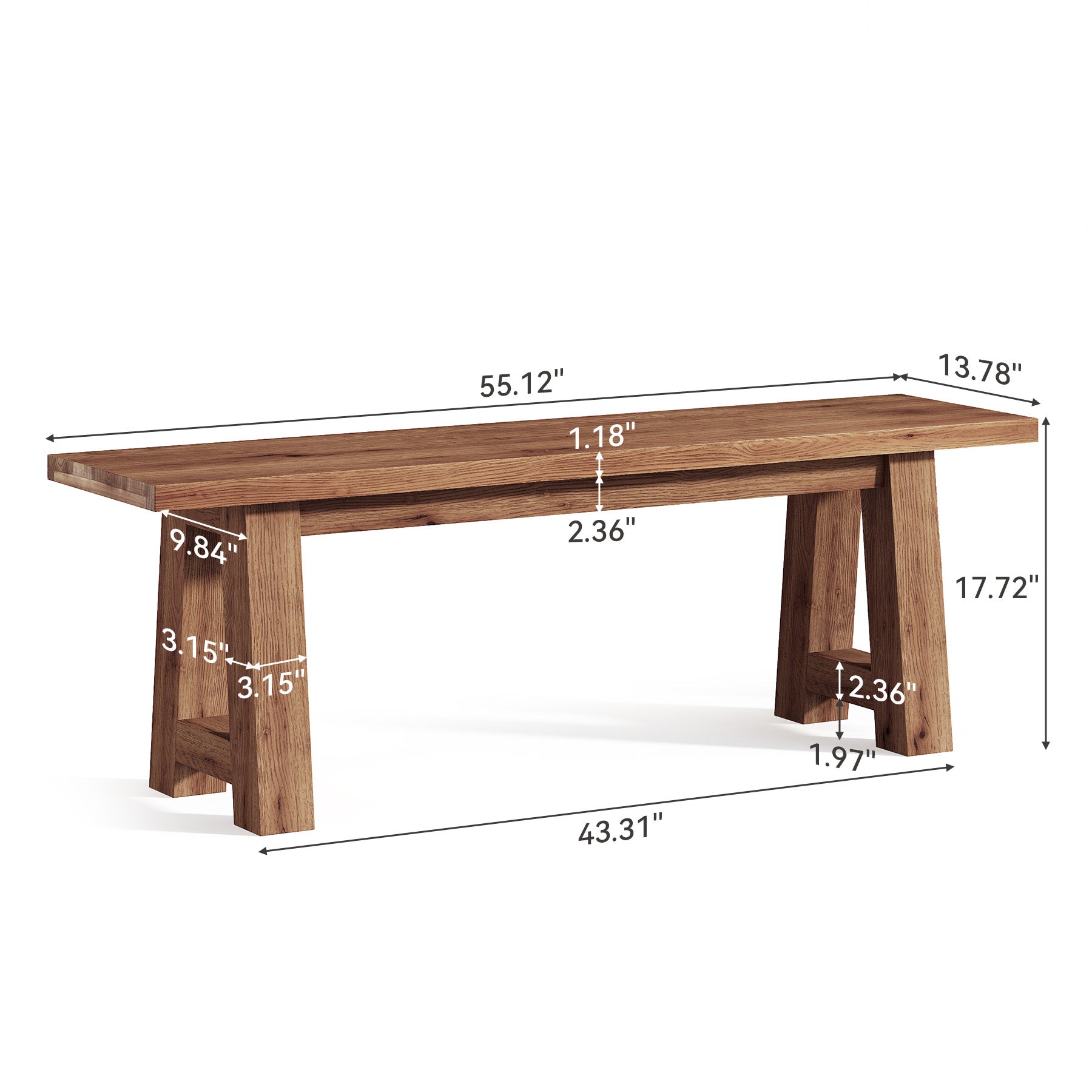 Tribesigns Banc Long 140 cm en Bois Massif, Banc d’Entrée Rustique en Bois Naturel