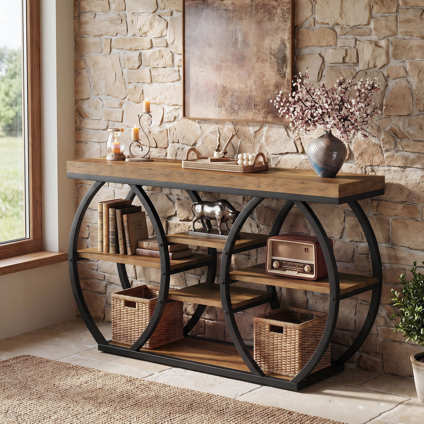 Tribesigns Console Farmhouse 120 cm à 4 Niveaux pour Salon