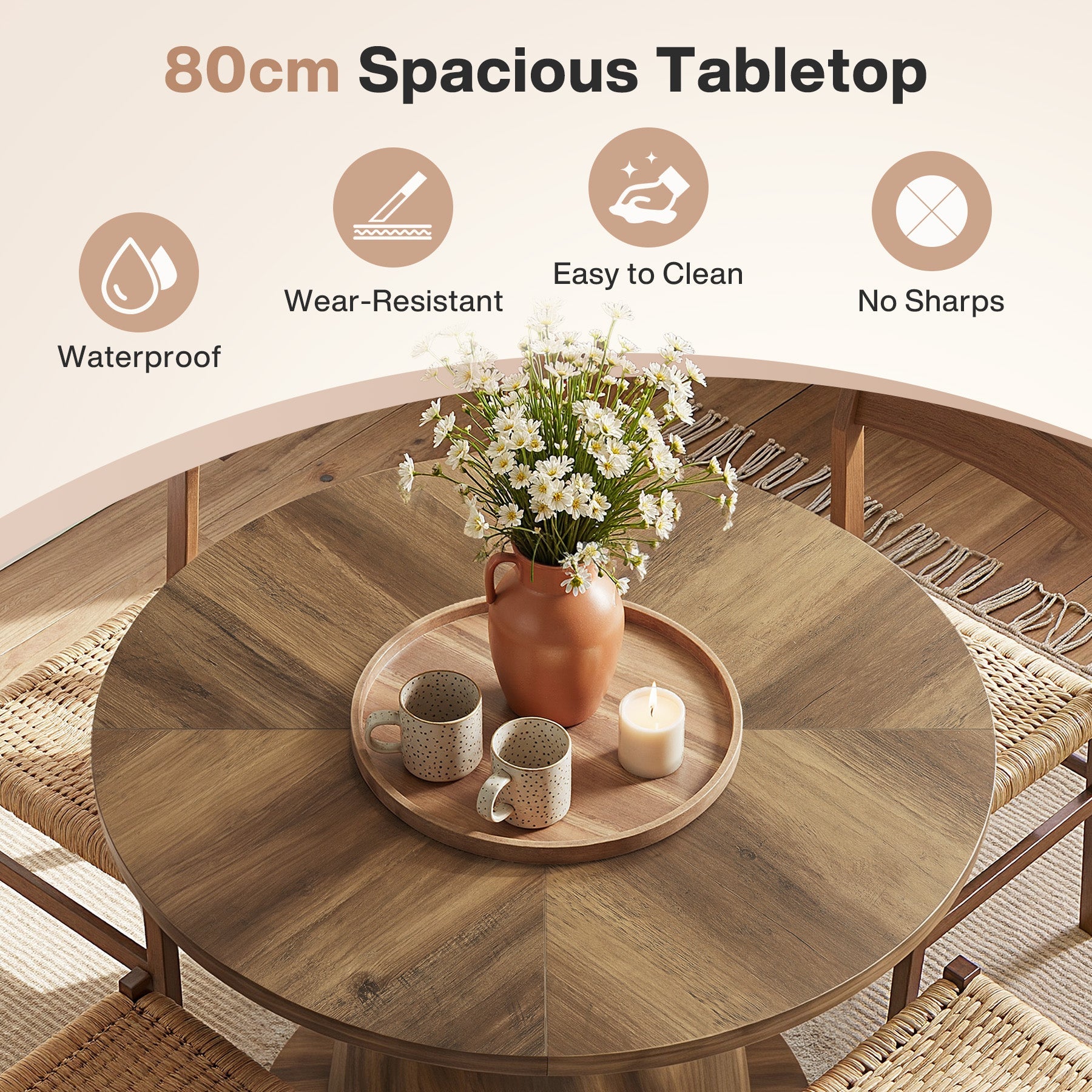 Tribesigns Table à Manger Ronde 80 cm pour 2 à 4 Personnes