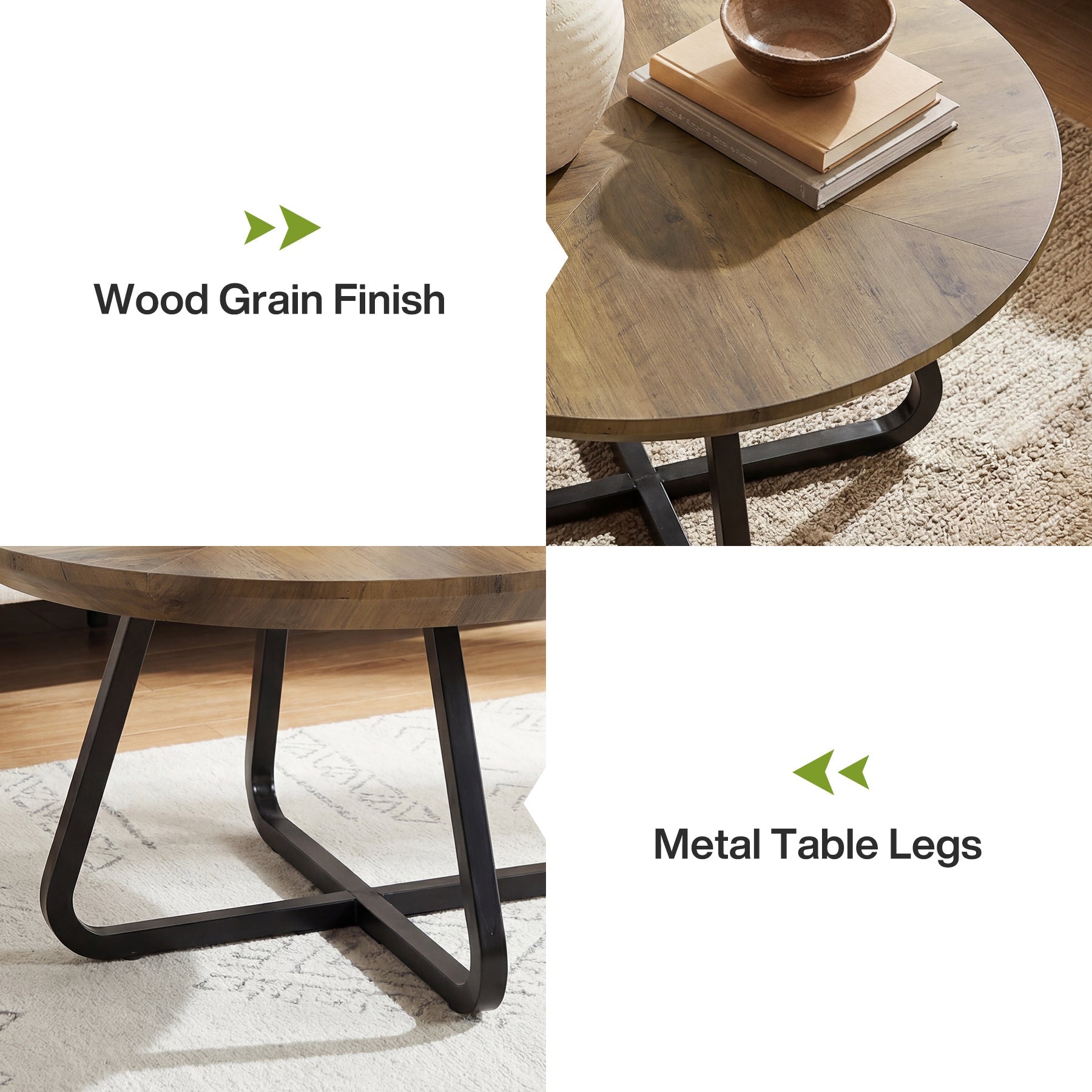 Tribesigns Table Basse Ronde 80 cm, Style Industriel avec Pieds en Métal